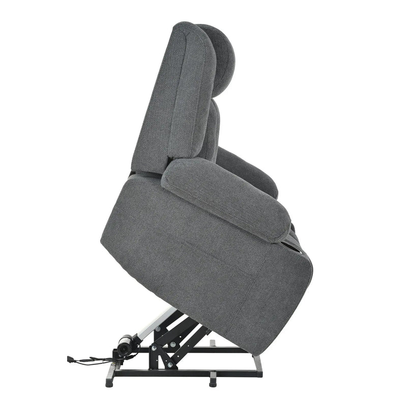 Power Lift Recliner Chair With Extended Footrest, Remote Control, Cup Holders, And Side Pockets by HouseOfZazla