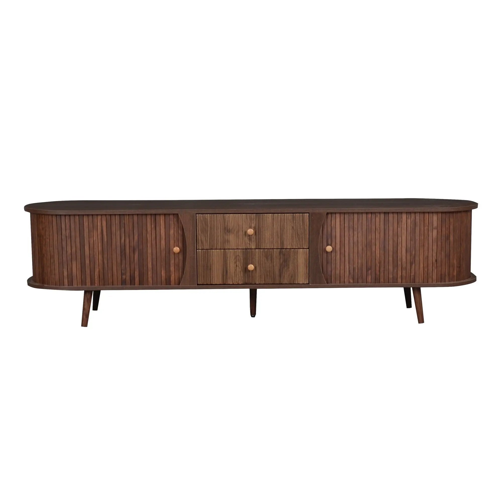 70" TV Stand With Tambour Doors And Fluted Drawers - Dark Brown by HouseOfZazla