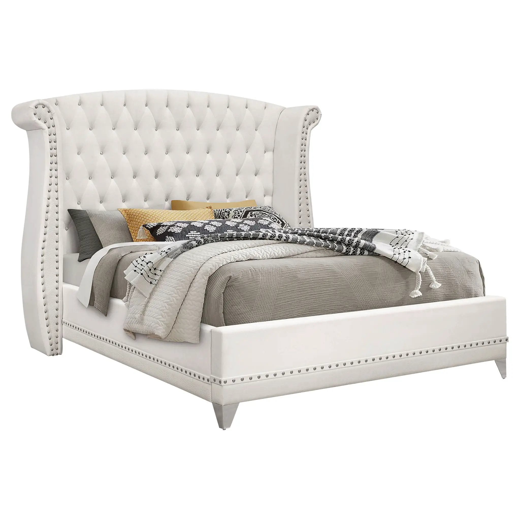 Barzini Upholstered California King Wingback Bed White by Unique Piece Furniture