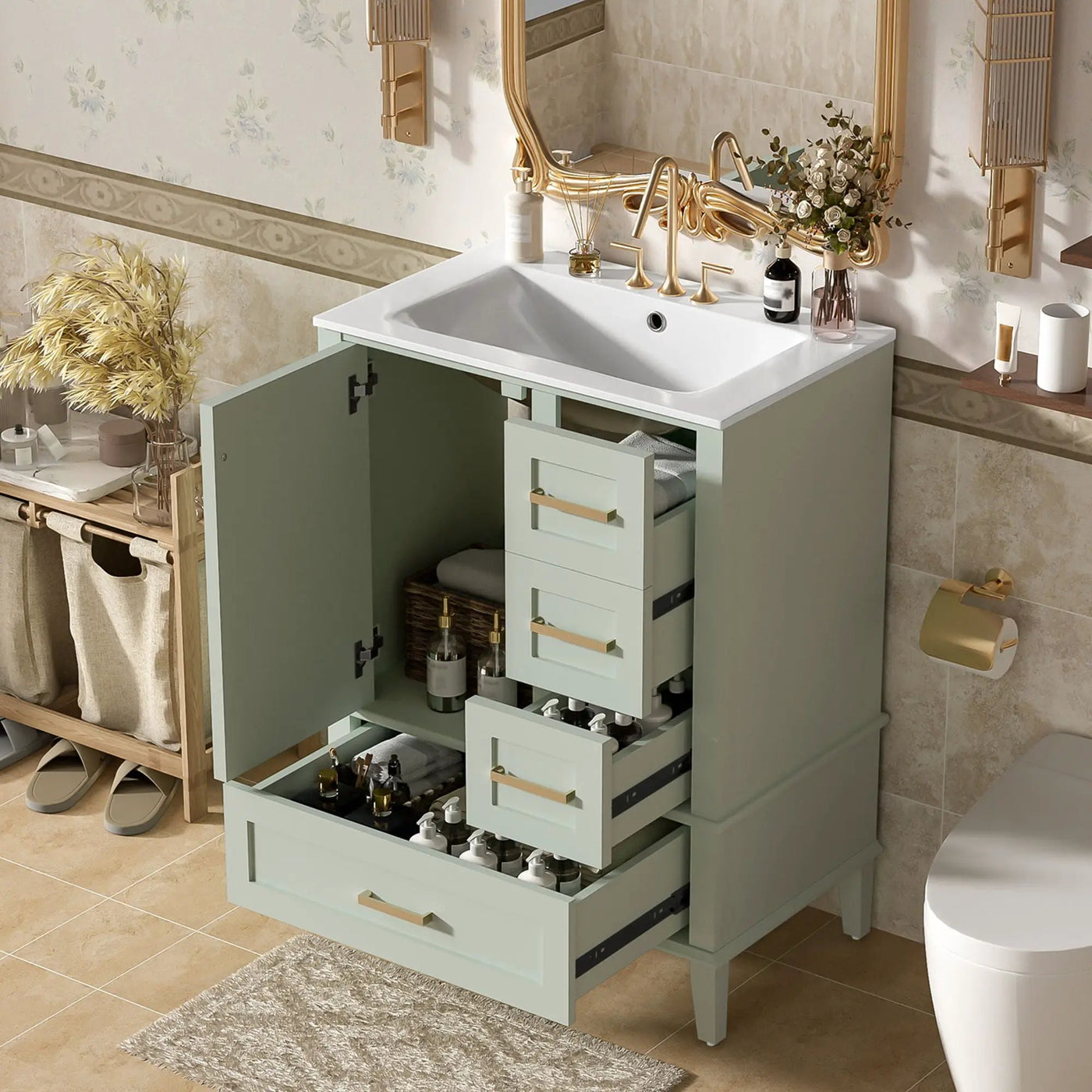 Bathroom Vanity, Modern Bathroom Cabinet With Sink Combo Set, Bathroom Storage Cabinet With A Soft Closing Door And 3 Drawers, Solid Wood Frame by Unique Piece Furniture