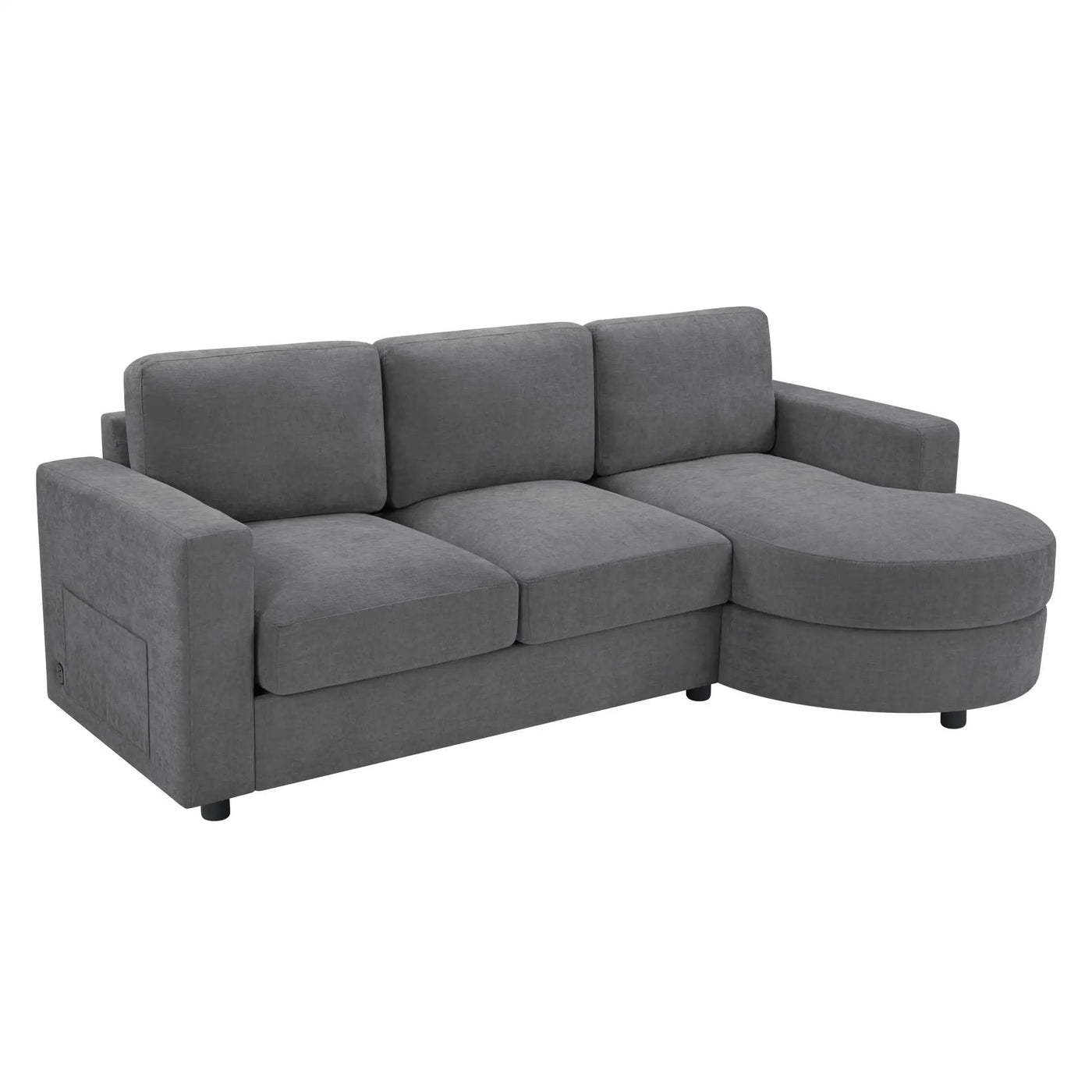 Modern L-Shaped Sectional Sofa With Curved Chaise, USB Ports, And Side Storage Pockets by HouseOfZazla
