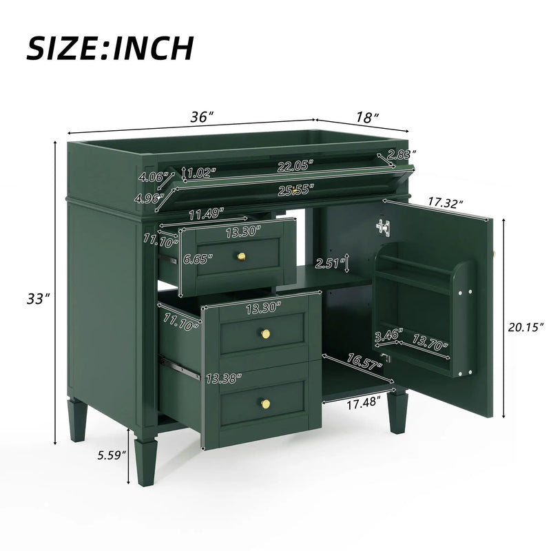 Bathroom Vanity With 2 Drawers And Tip-Out Drawer, Storage Cabinet by Unique Piece Furniture