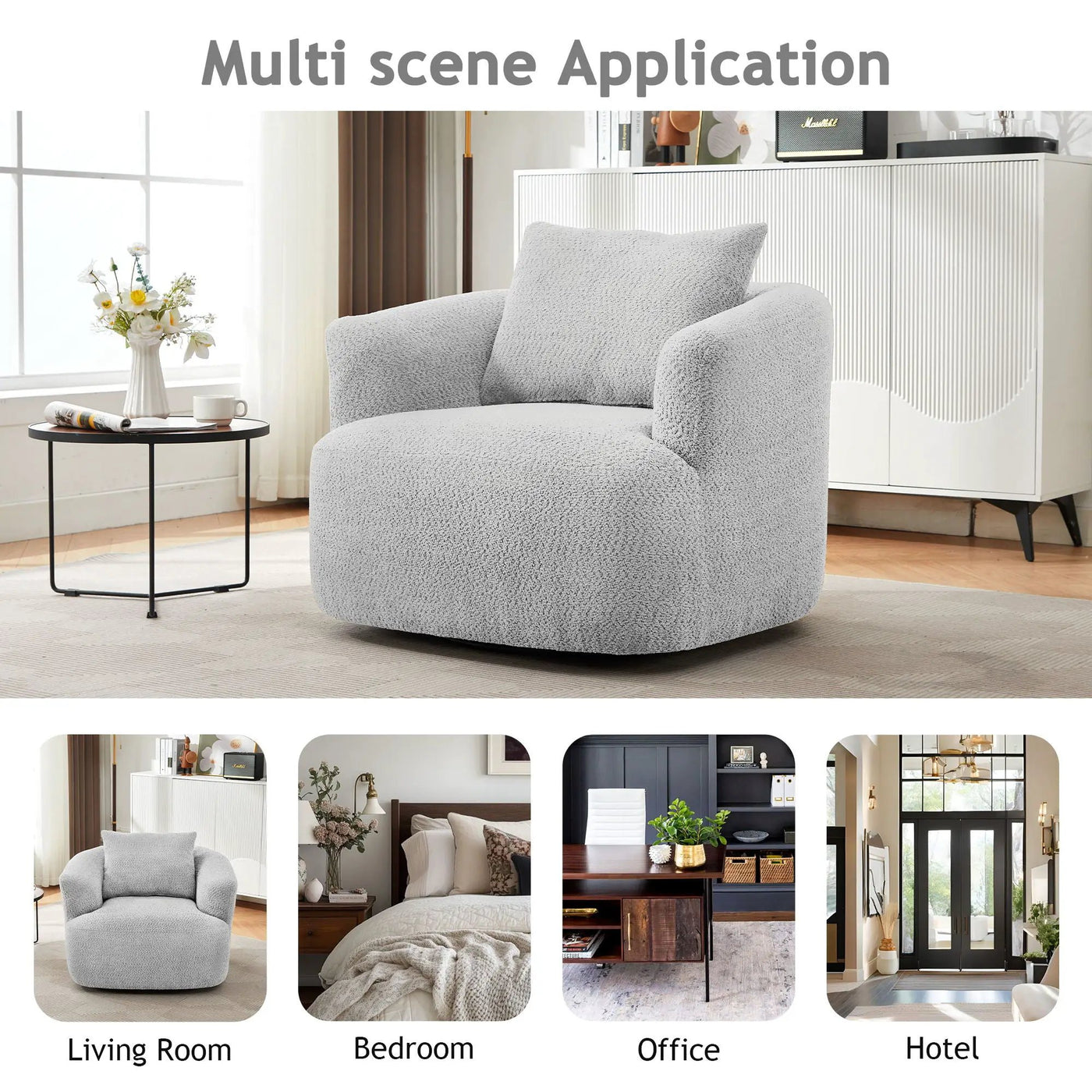 360° Swivel Barrel Sofa Chair With Throw Pillow, Upholstered Accent Chair by Unique Piece Furniture