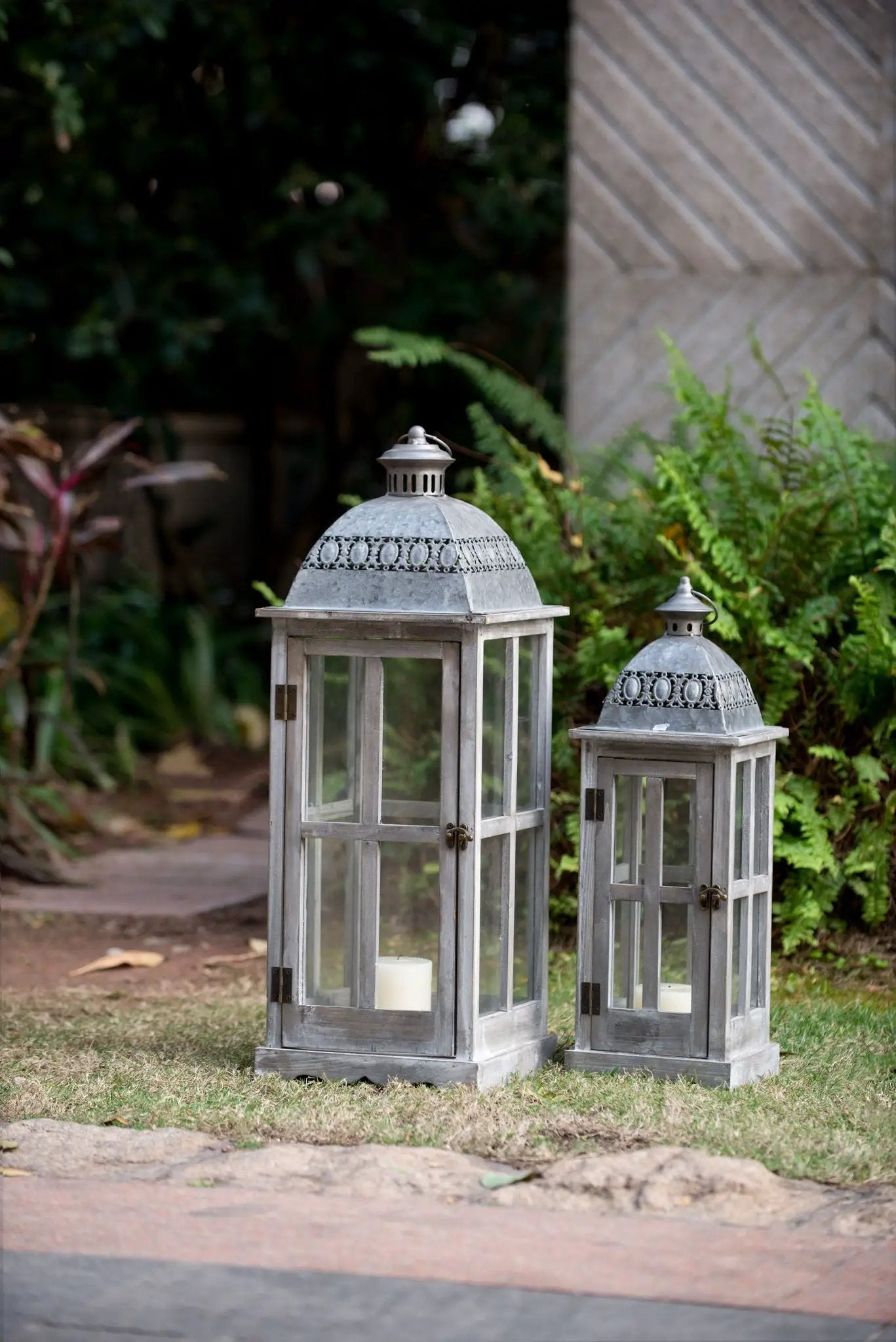 Wooden Candle Lantern Decorative, Hurricane Lantern Holder Decor For Indoor Outdoor, Home Garden Wedding - Gray by Unique Piece Furniture