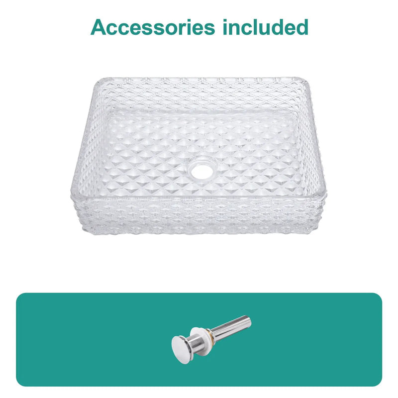 Rectangle Vessel Sink With Diamond Texture With Pop Up Drain (No Faucet) - White by HouseOfZazla