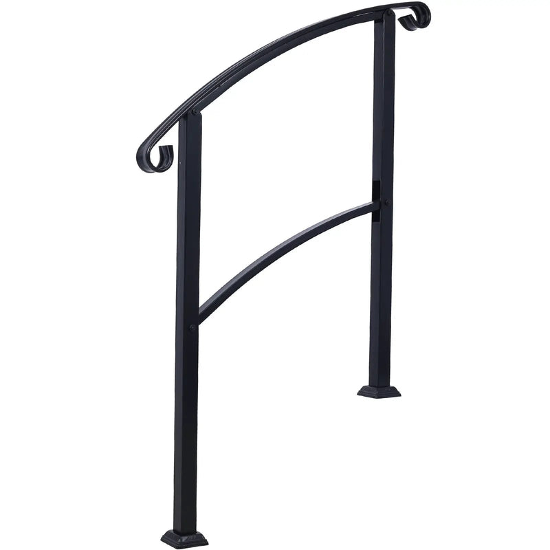 Handrails For Outdoor Steps, Fit 1 Or 3 Steps Outdoor Stair Railing, Flexible Front Porch Hand Rail, Transitional Handrails For Concrete Steps Or Wooden Stairs - Black by Unique Piece Furniture