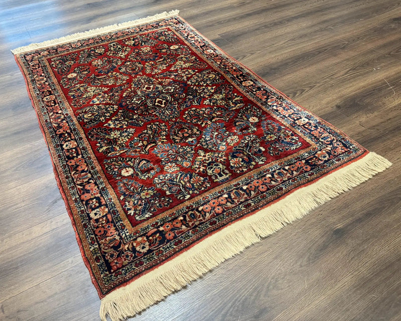 Antique Persian Sarouk Rug 3x5, Red, Floral, 200 KPSI by Jewel Rugs