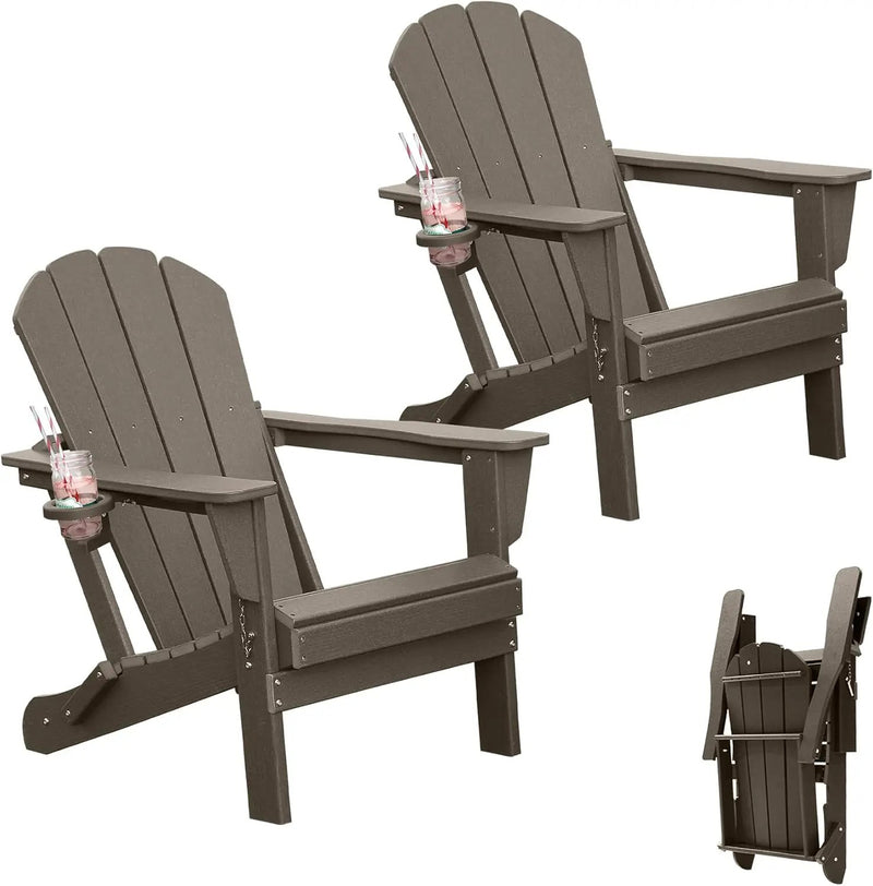 Adirondack Chairs Set of 2 with Cup Holder - Brown HDPE Outdoor Chairs by HouseOfZazla