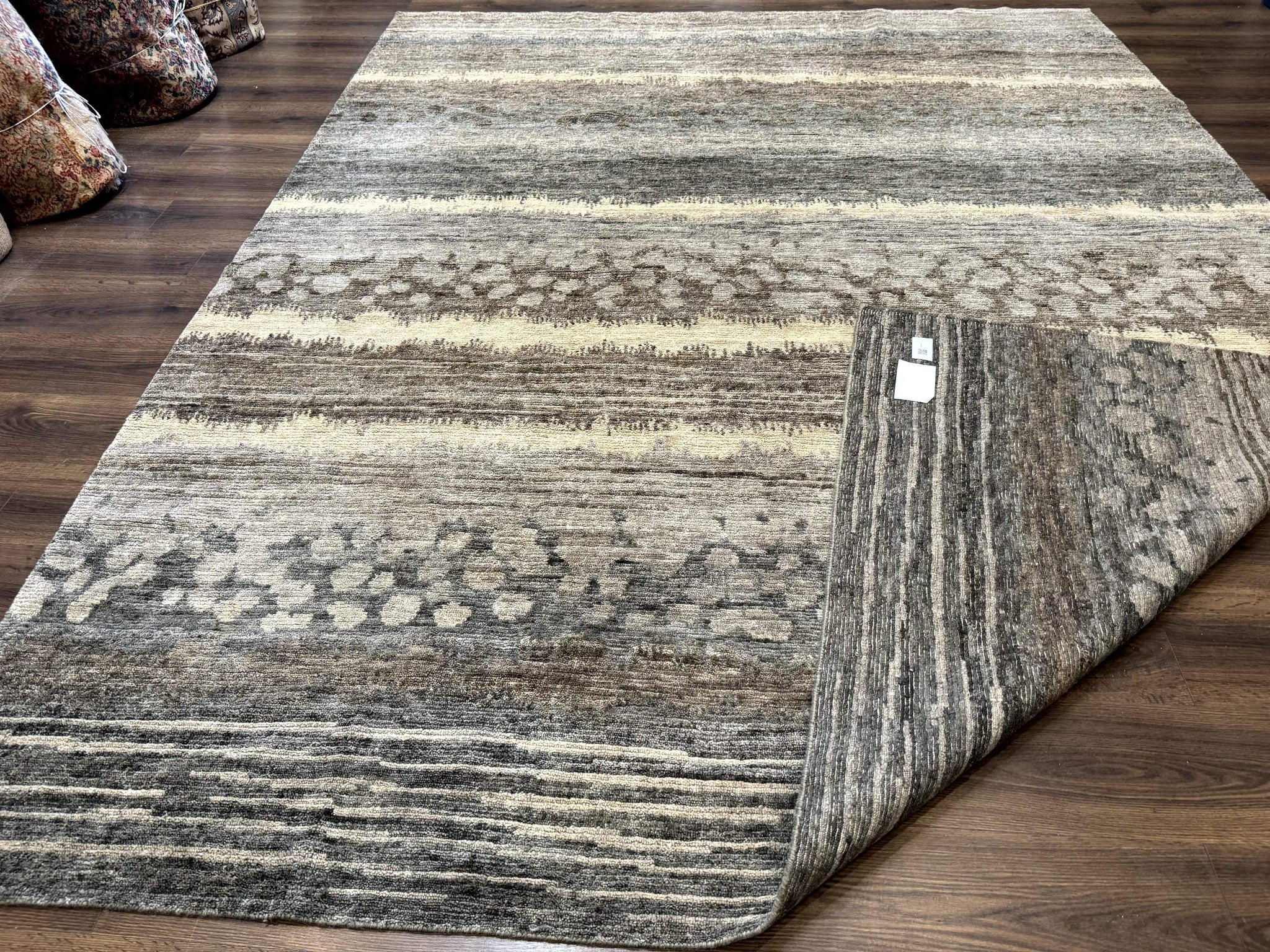 Modern Tibetan Wool Rug 8x10, Abstract, Contemporary, Handmade, Gray, Stripes by Jewel Rugs