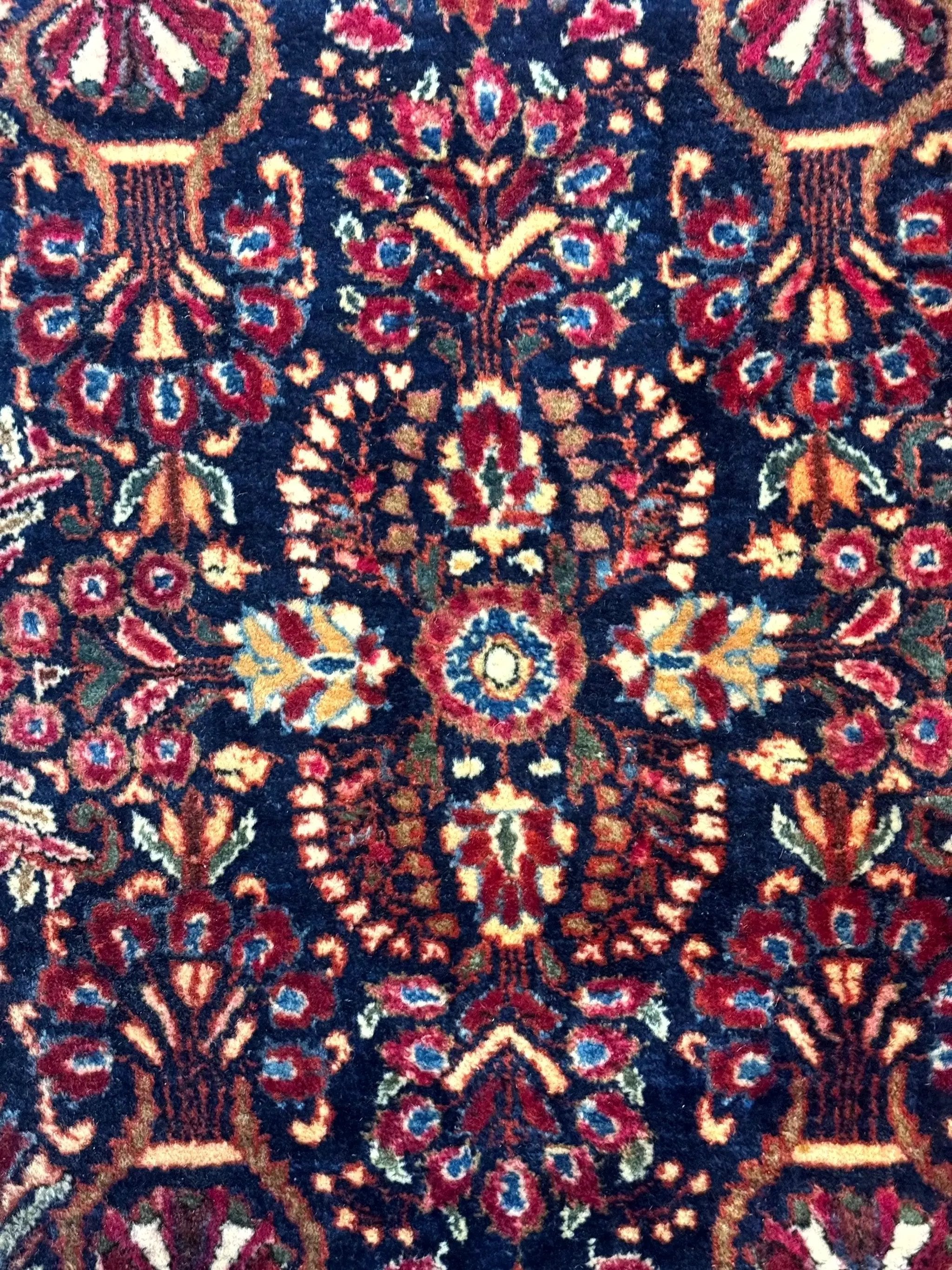 Small Navy Blue Persian Rug 2x4, Sarouk Rug, Rare Colors, Antique 1920s Wool Rug by Jewel Rugs