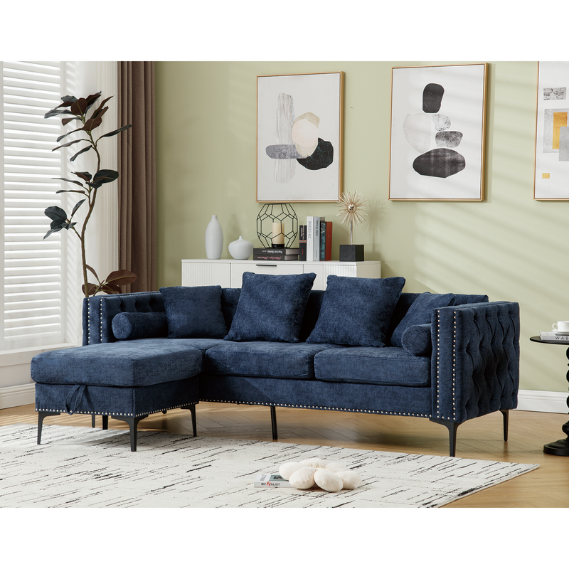 L Shaped Sectional Convertible Sofa with Storage Ottoman and Modern Tufted style by BLAKHOM