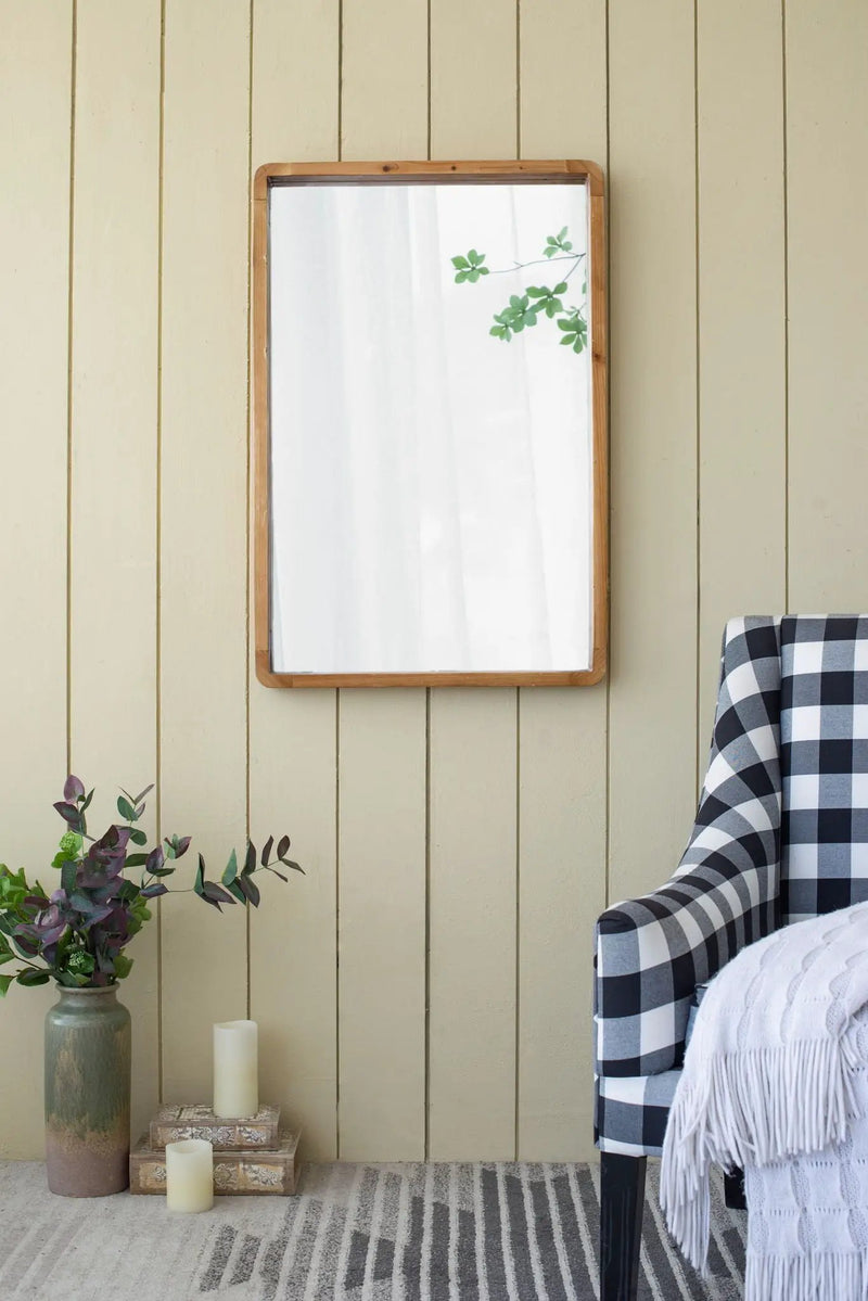 Rectangle Wood Mirror, Farmhouse Wall Decor For Living Room Bedroom Entryway - Brown by HouseOfZazla