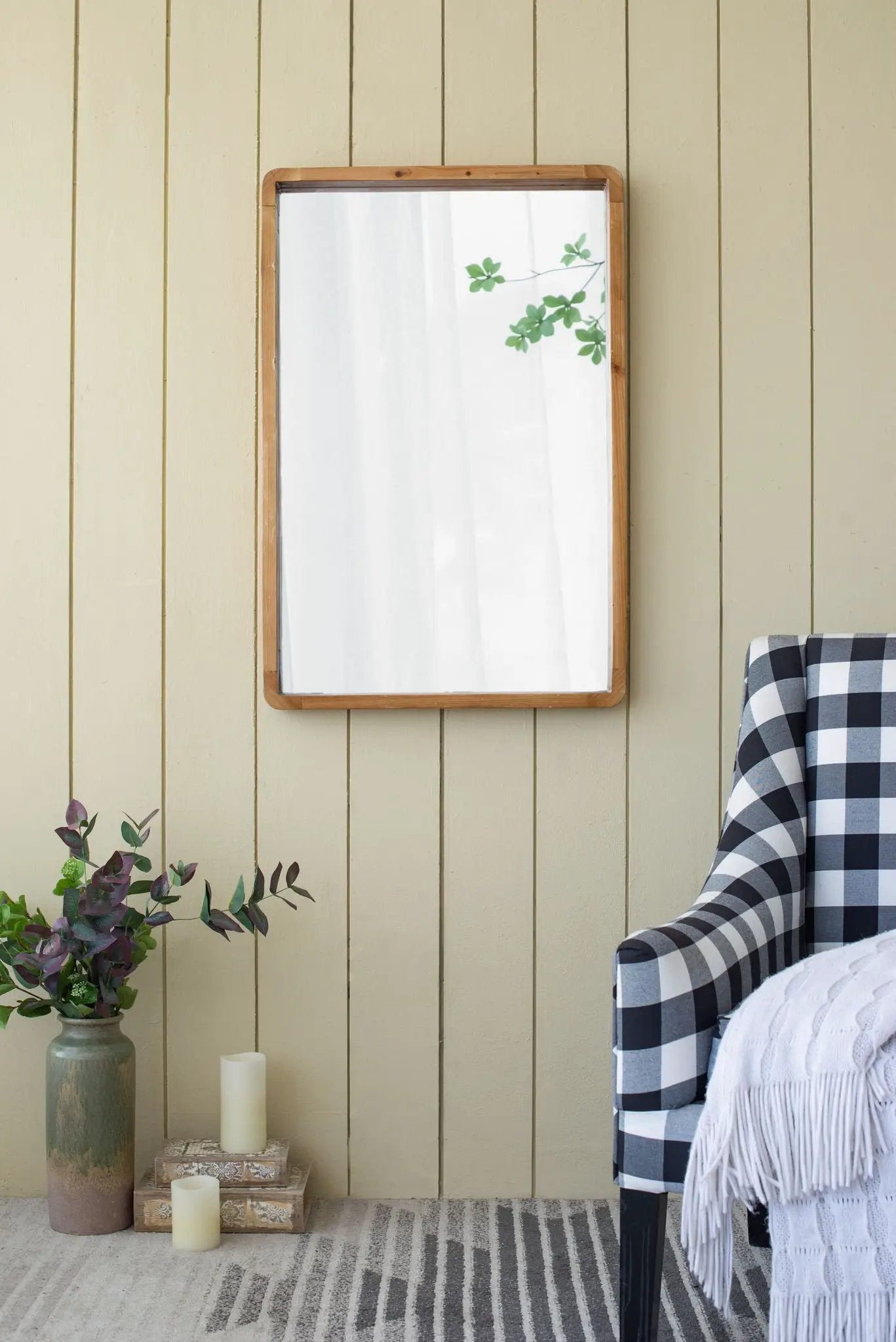 Rectangle Wood Mirror, Farmhouse Wall Decor For Living Room Bedroom Entryway - Brown by Unique Piece Furniture