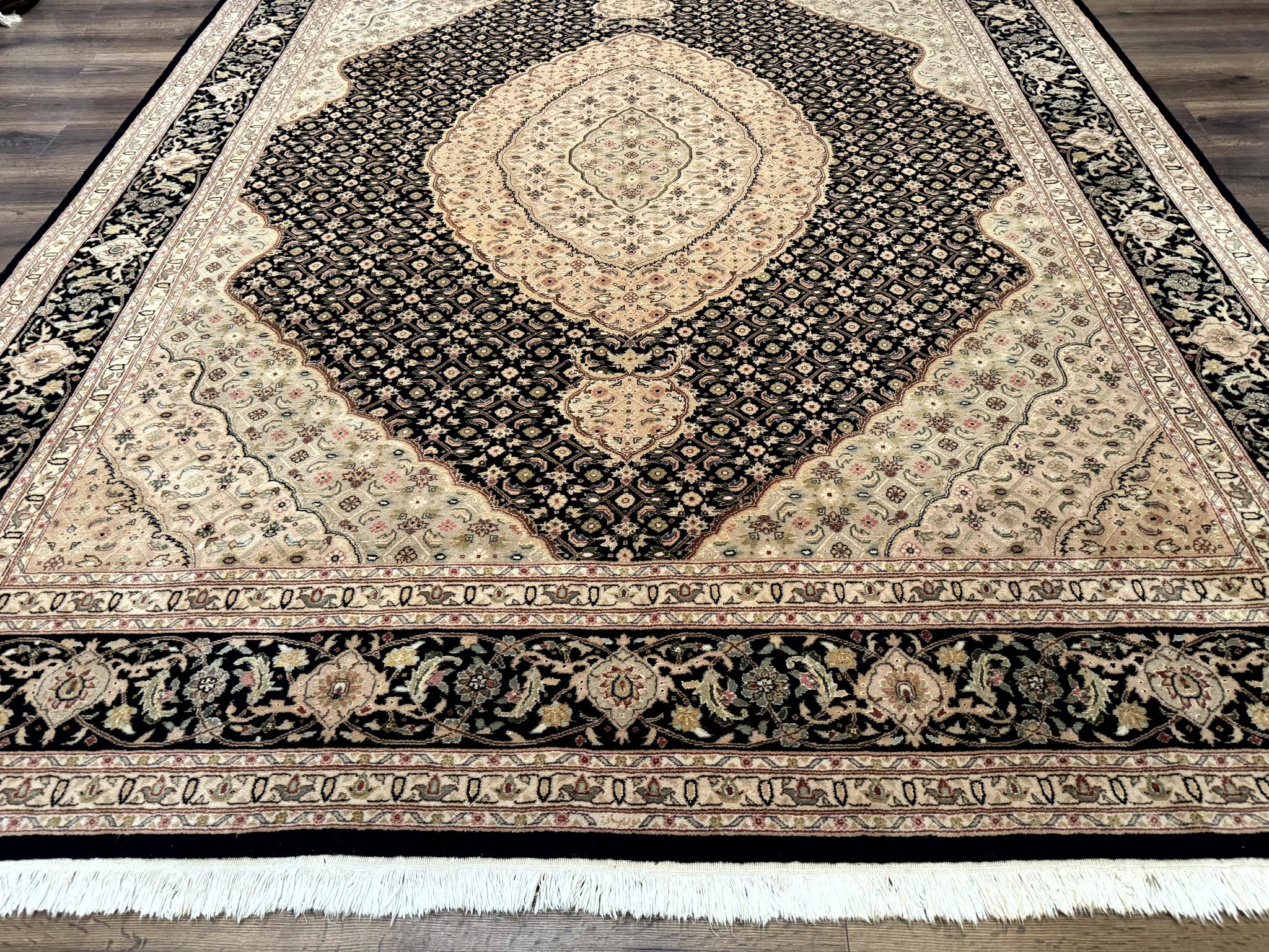 Sino Persian Rug 8x10, Herati Mahi Pattern, Fine 170 KPSI, Black, Wool and Silk Highlights by Jewel Rugs