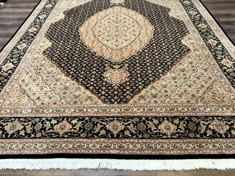 Sino Persian Rug 8x10, Herati Mahi Pattern, Fine 170 KPSI, Black, Wool and Silk Highlights by Jewel Rugs