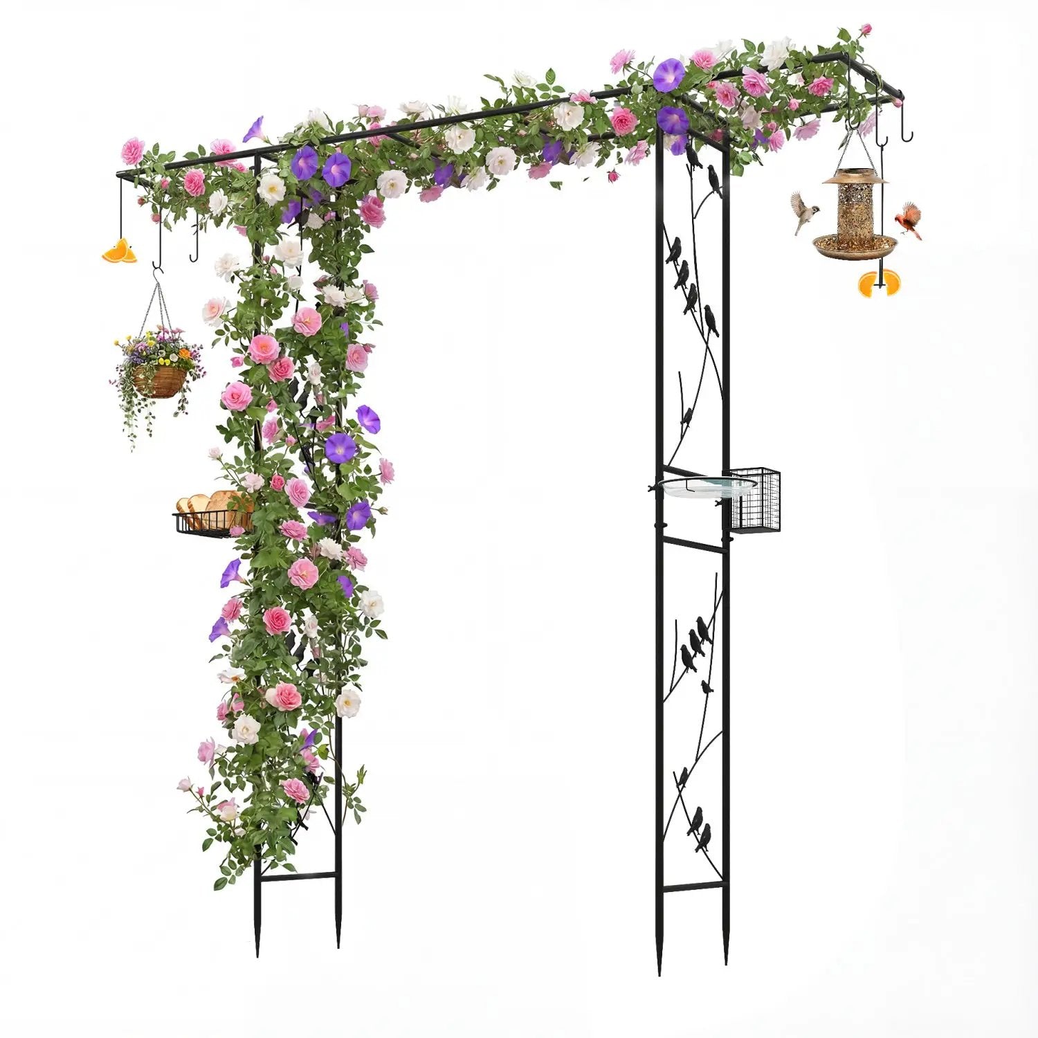 Garden Arbor with Bird Feeding Station 84 Inch Black by DirectDeals