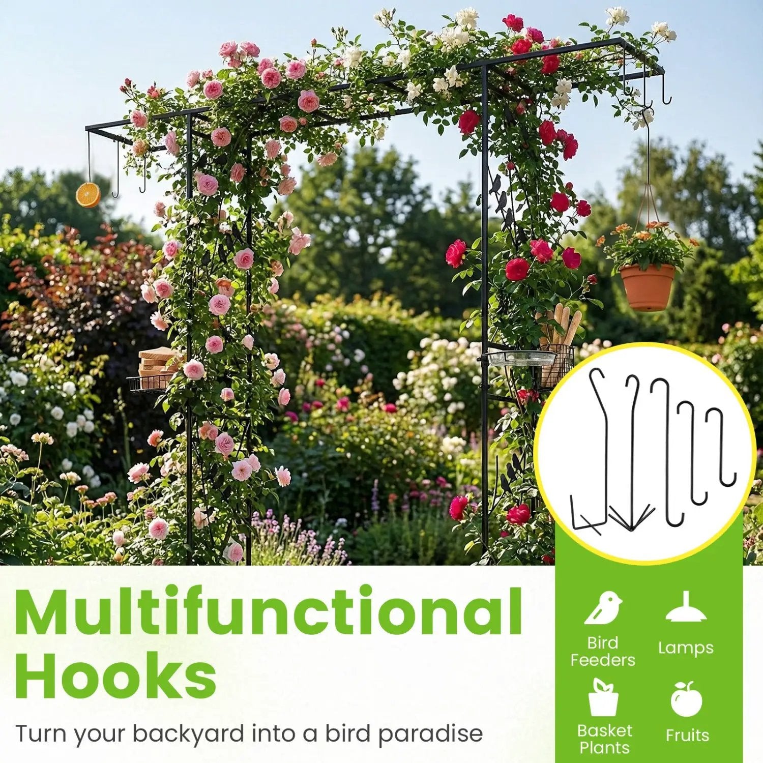 Garden Arbor with Bird Feeding Station 84 Inch Black by DirectDeals