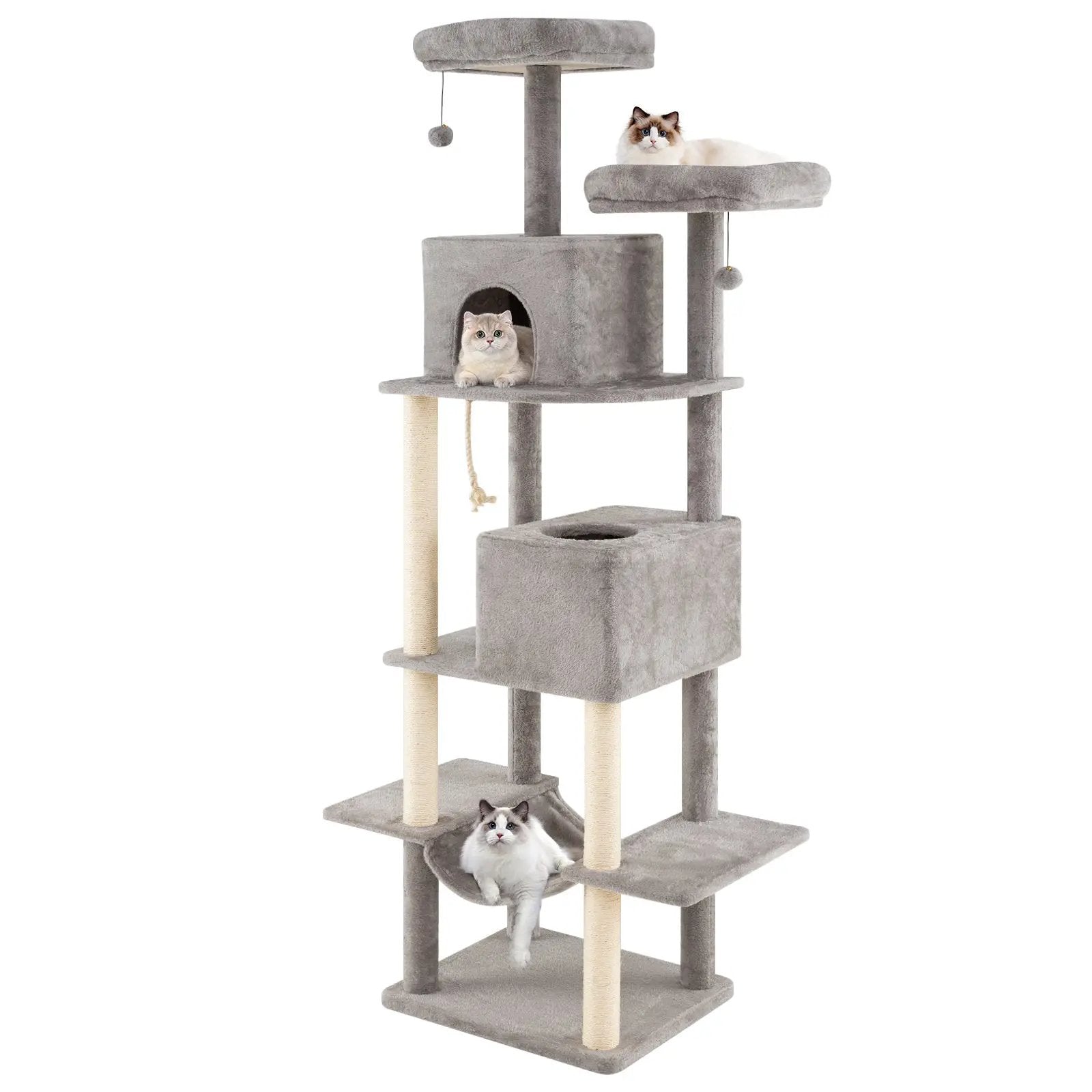 84 Inch Large Cat Tree with 2 Condos and 2 Soft Plush Perches for Indoor Cats-Gray by DirectDeals