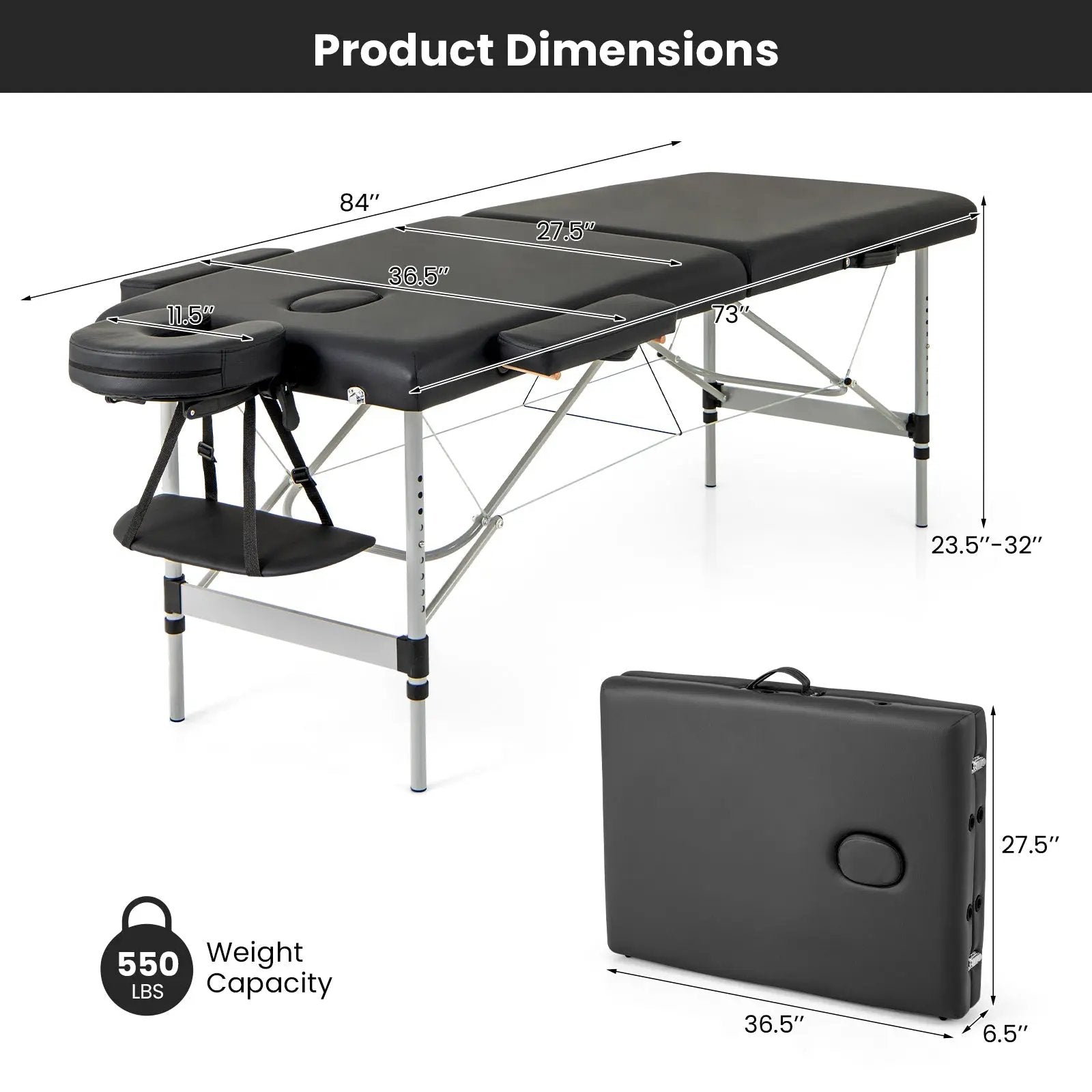 84 Inches Professional Massage Lash Bed with Carrying Bag-Black by DirectDeals