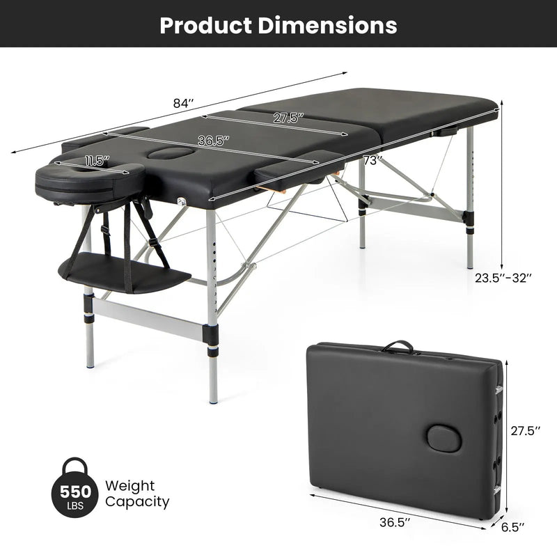 84 Inches Professional Massage Lash Bed with Carrying Bag-Black by DirectDeals