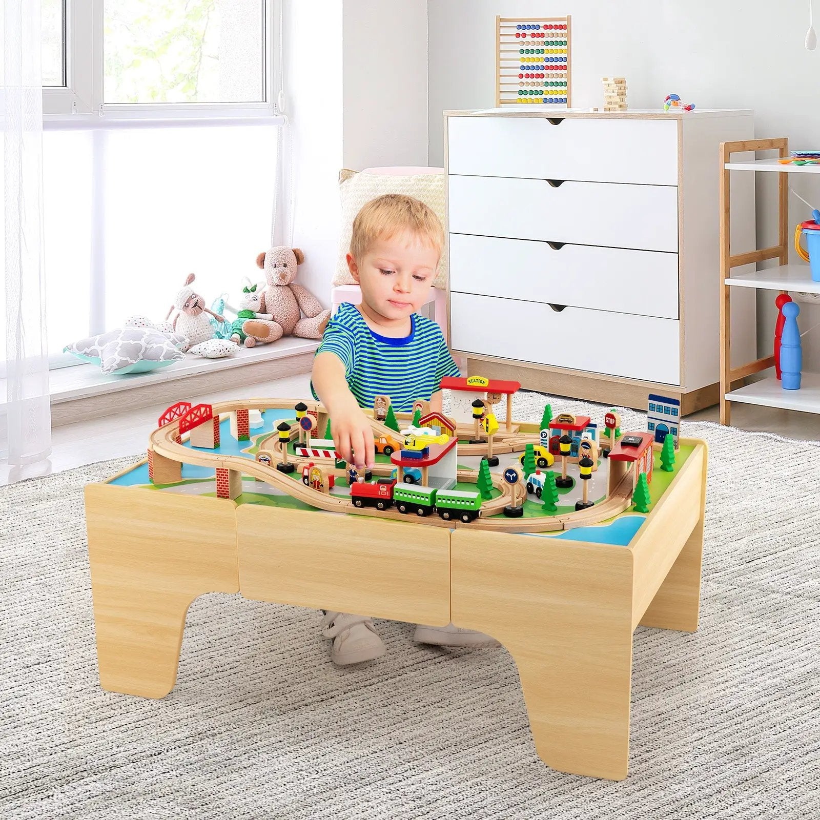 84-Piece Train and Building Block Table with Reversible Top and Creative Play Surface by DirectDeals