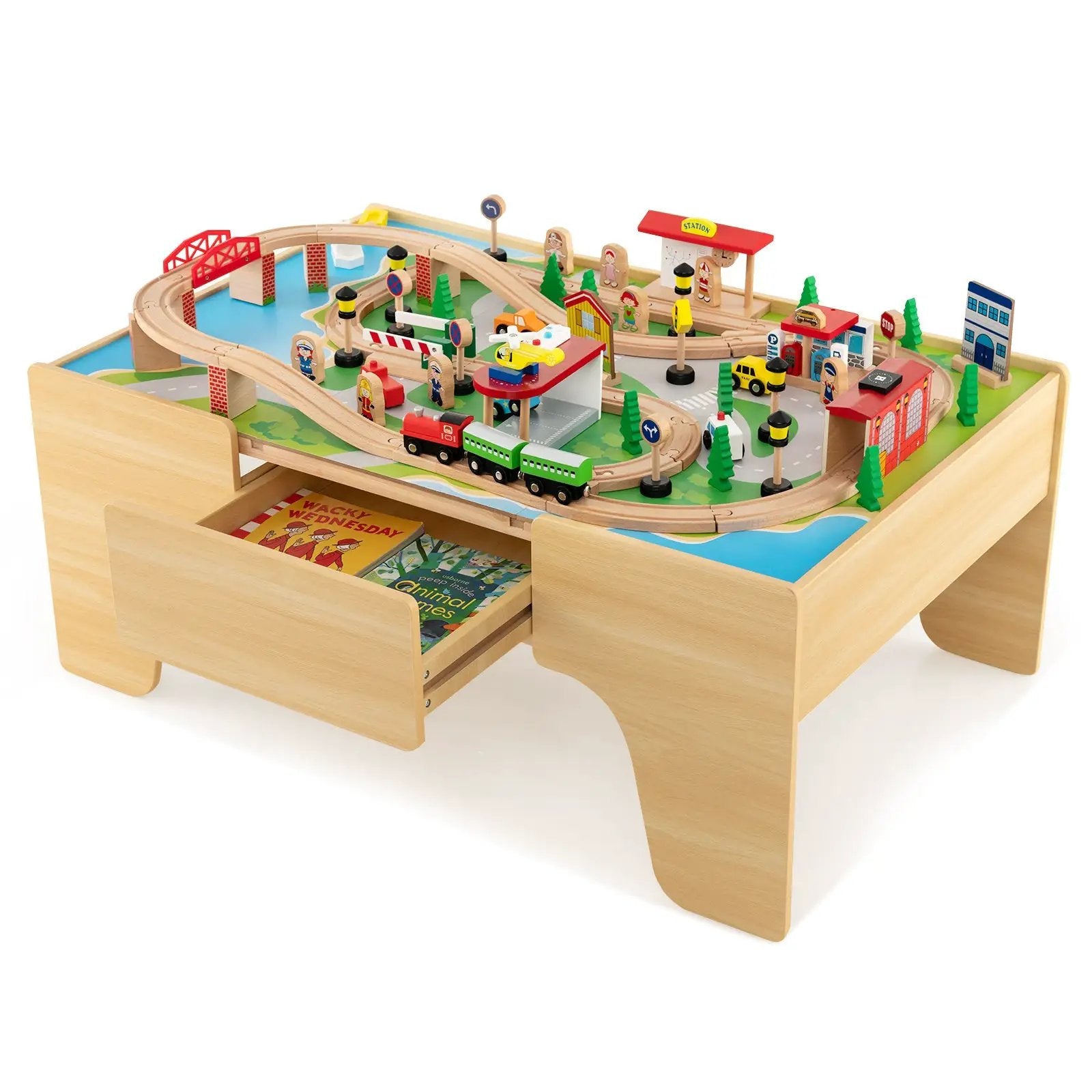 84-Piece Train and Building Block Table with Reversible Top and Creative Play Surface by DirectDeals