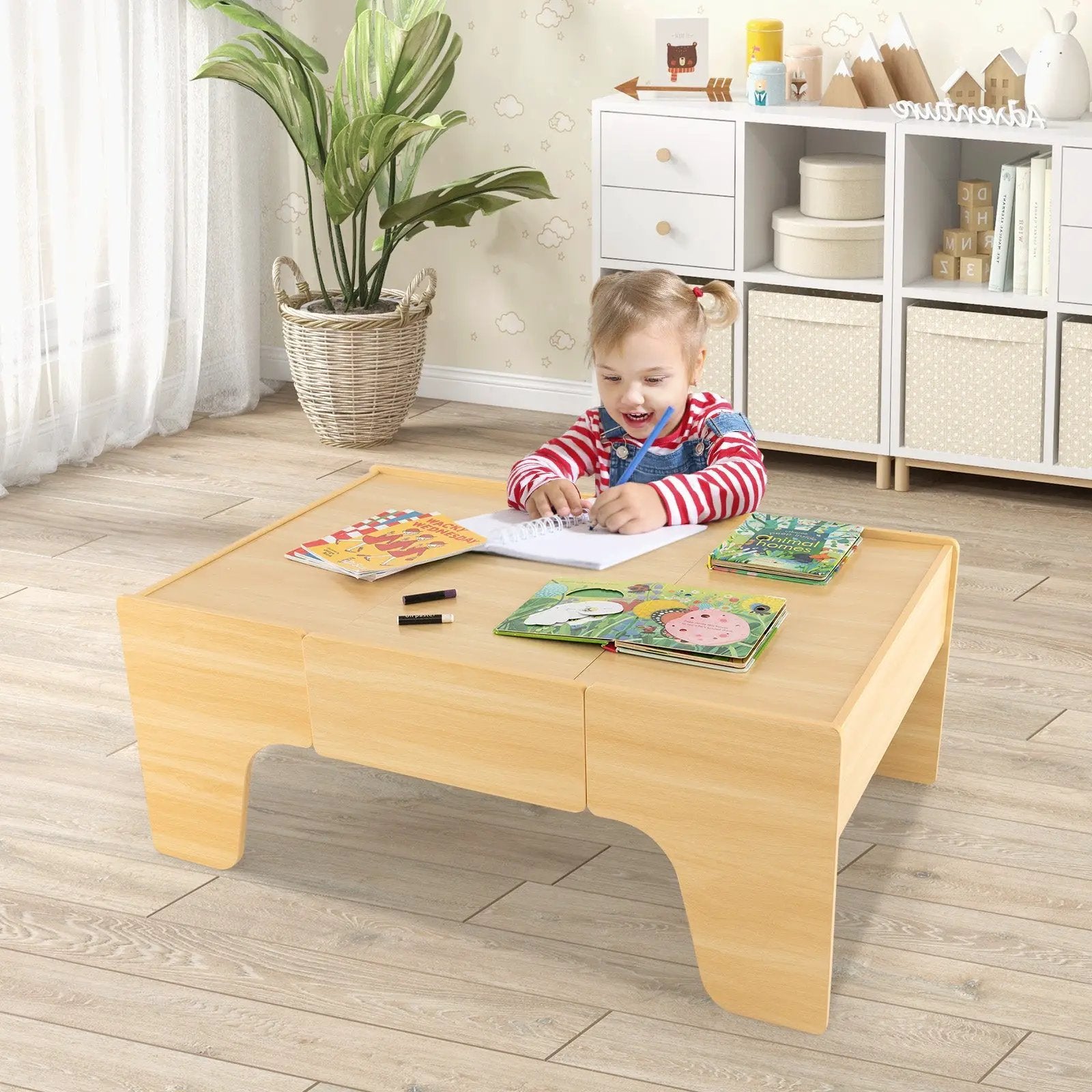 84-Piece Wooden Train and Activity Table with Reversible Top for Learning and Play by DirectDeals