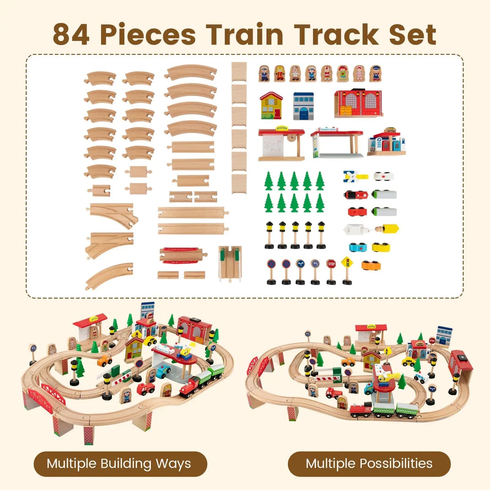 84-Piece Wooden Train and Activity Table with Reversible Top for Learning and Play by DirectDeals