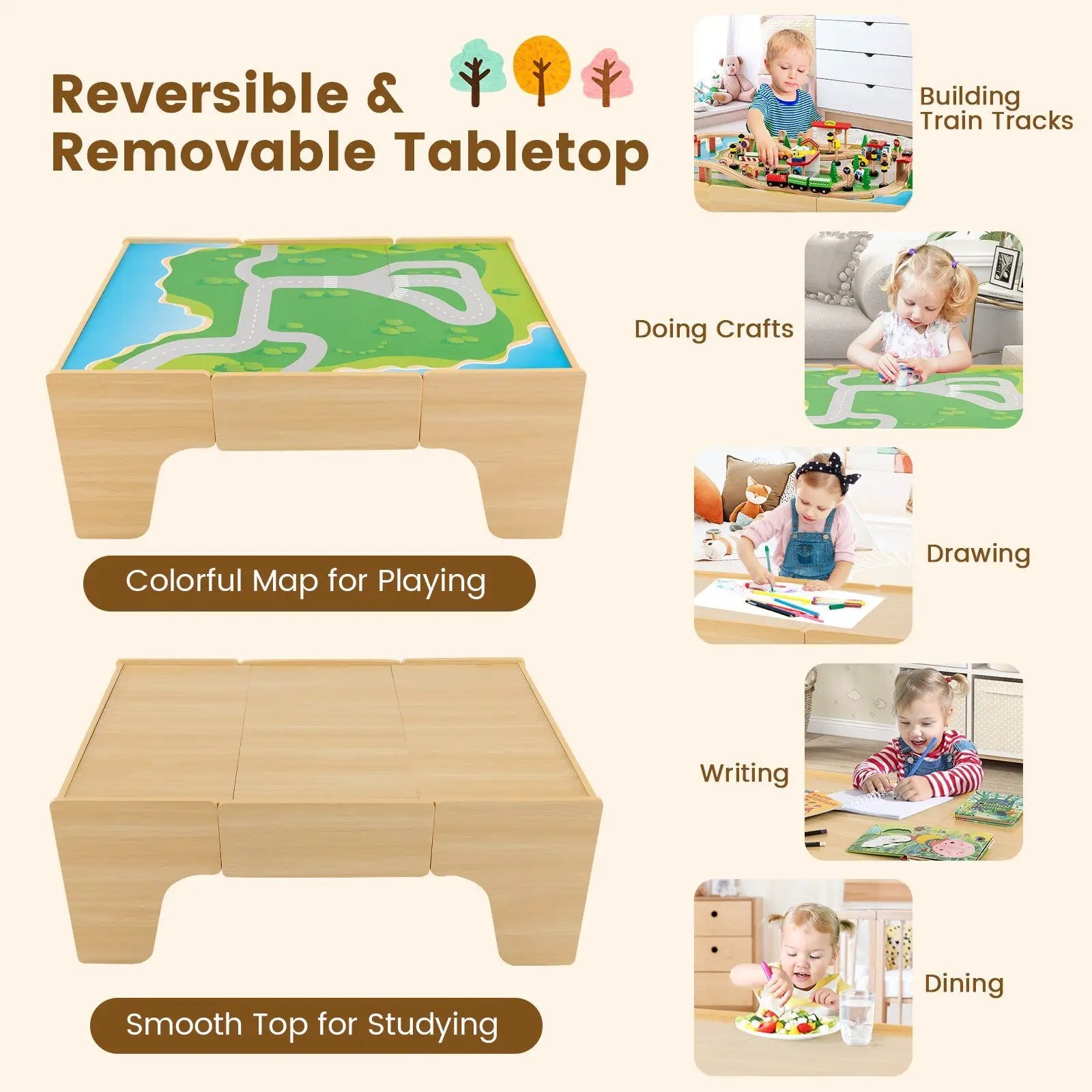 84-Piece Wooden Train and Activity Table with Reversible Top for Learning and Play by DirectDeals