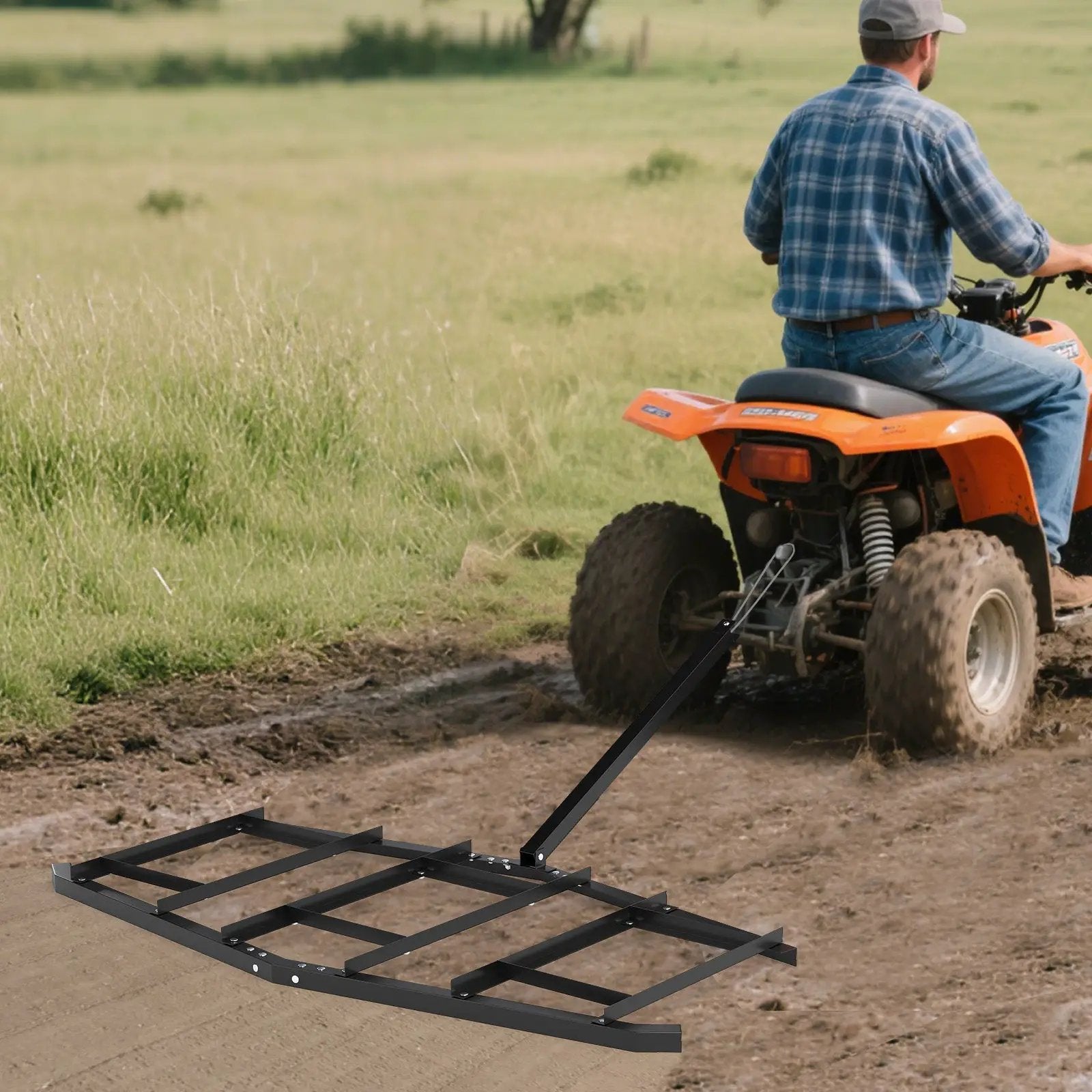 84 inch Wide Driveway Drag Tow Behind Landscape Leveling Rake with Reinforced Bars-Black by DirectDeals