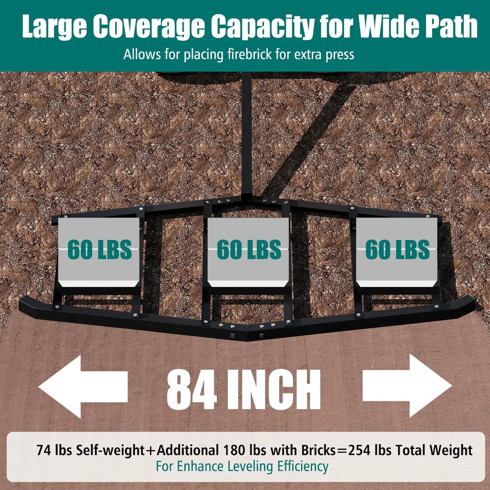 84 inch Wide Driveway Drag Tow Behind Landscape Leveling Rake with Reinforced Bars-Black by DirectDeals