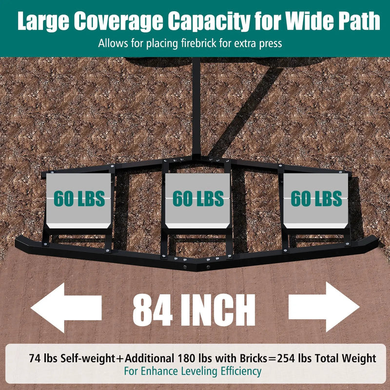 84 inch Wide Driveway Drag Tow Behind Landscape Leveling Rake with Reinforced Bars-Black by DirectDeals