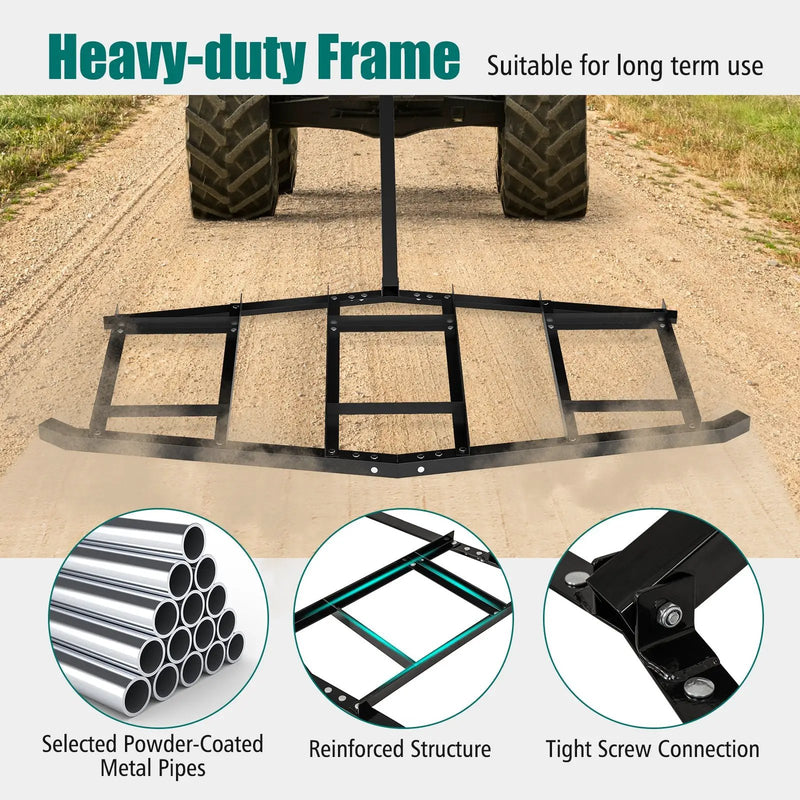 84 inch Wide Driveway Drag Tow Behind Landscape Leveling Rake with Reinforced Bars-Black by DirectDeals