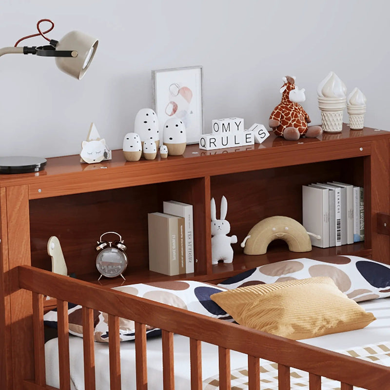 Bed With Headboard Storage Rack, 2 Under Bed Drawers, 3 Side Guardrails For Safety by HouseOfZazla