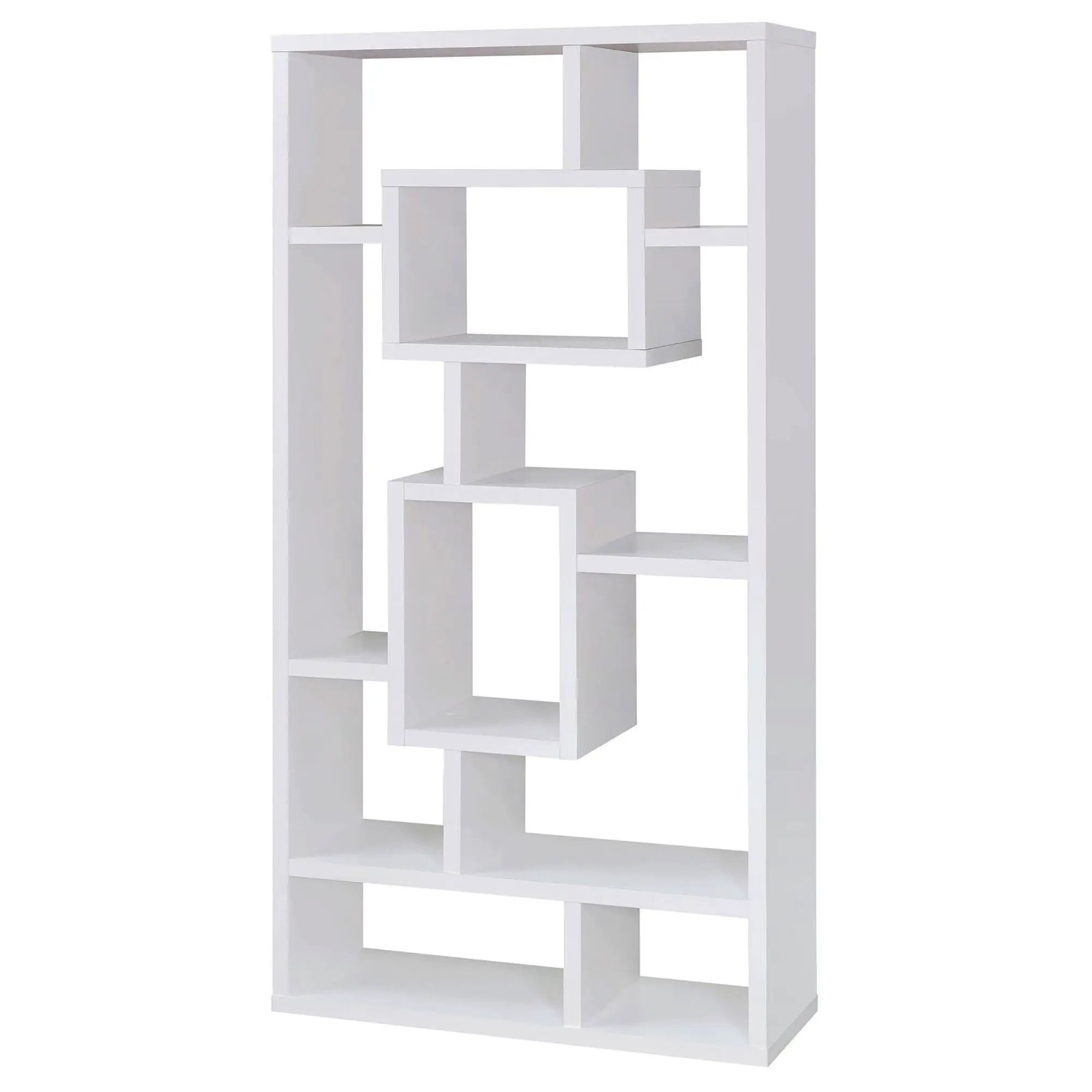 Geometric 10 Shelf Open Back Bookcase With Interlocking Shelves - White by HouseOfZazla