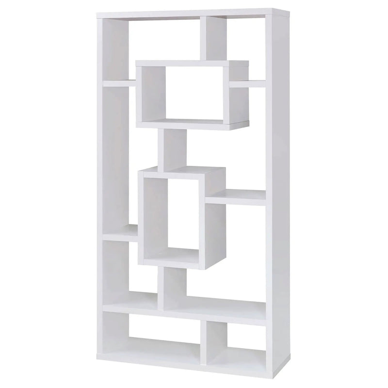 Geometric 10 Shelf Open Back Bookcase With Interlocking Shelves - White by HouseOfZazla