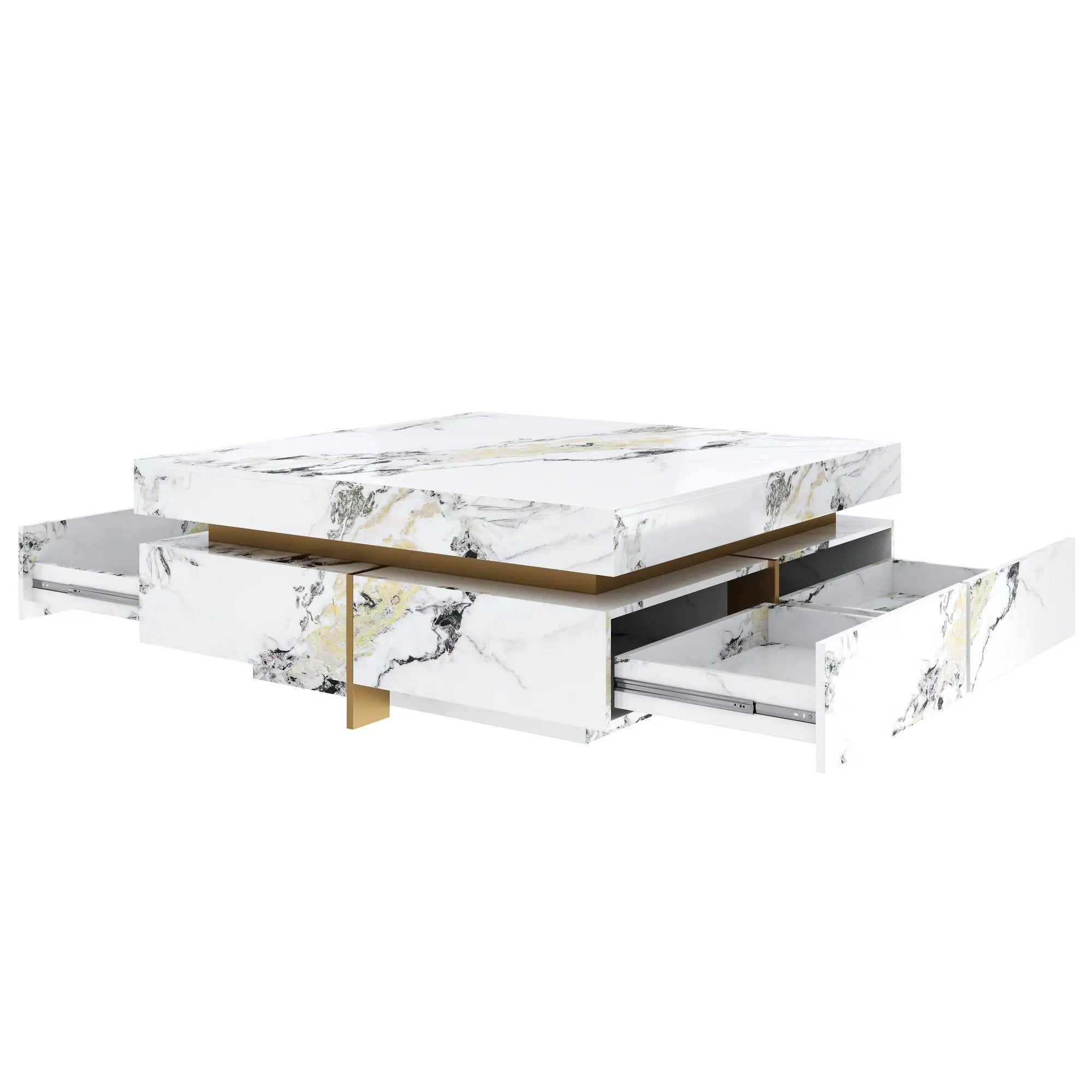 Modern Square Marble Textured Coffee Table with 4 Drawers by HouseOfZazla
