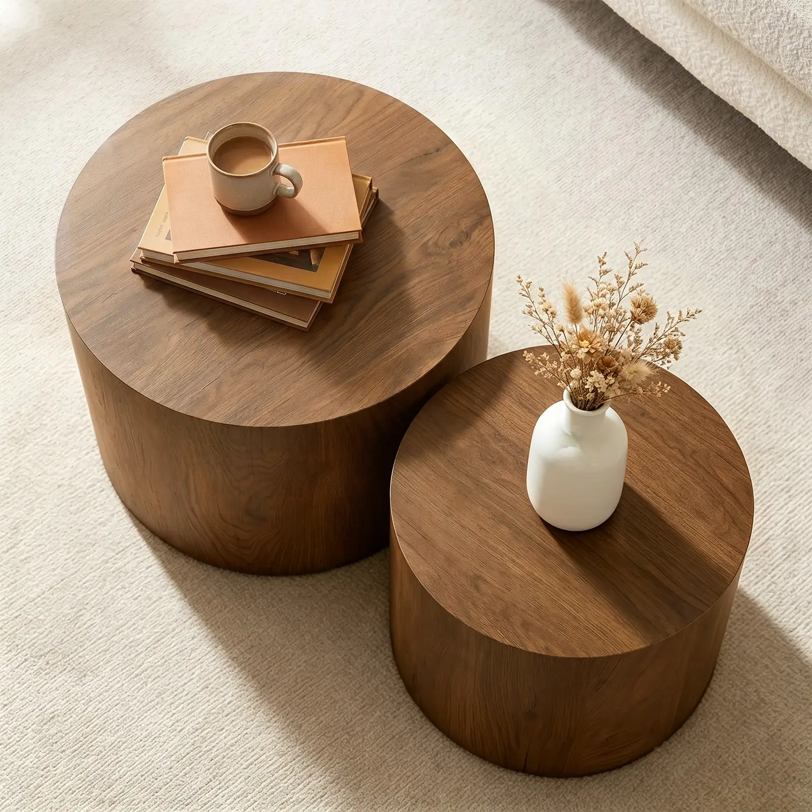 Nesting Coffee Table Set of 2, Modern Round Coffee Tables with Non-Slip Feet by HouseOfZazla