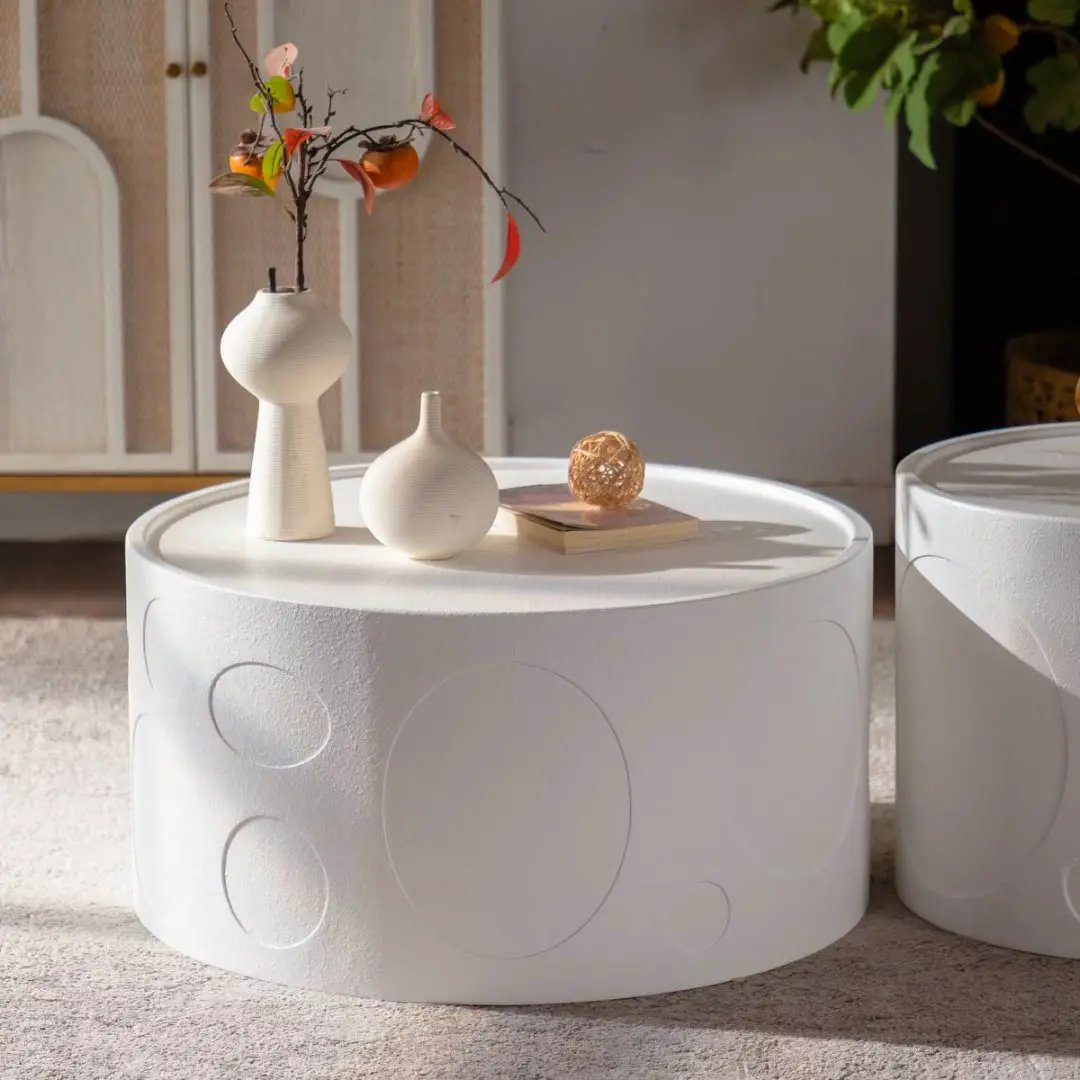 Round Side Table with Handcrafted Relief Design by HouseOfZazla