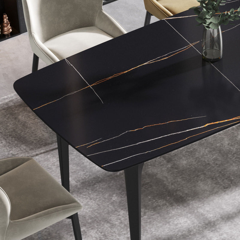 70.87" Modern Artificial Stone Curved Metal Leg Dining Table, Can Accommodate 6-8 People by HouseOfZazla