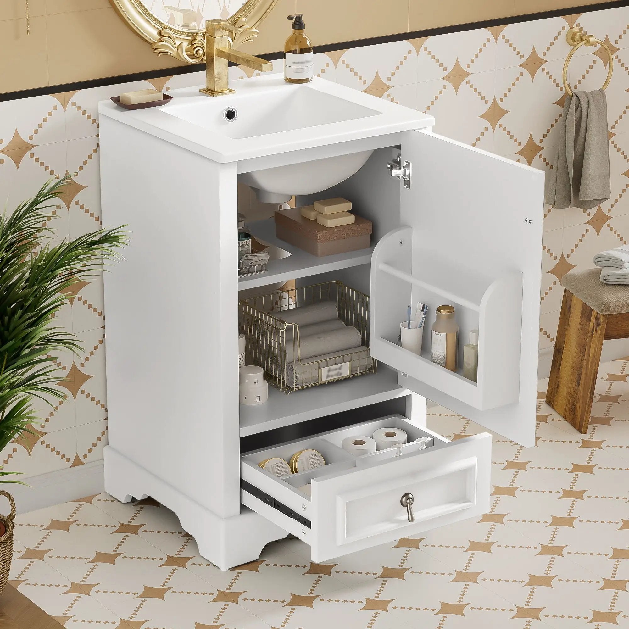 Bathroom Vanity With Sink, Soft Close Door, Adjustable U-Shaped Shelf by Unique Piece Furniture