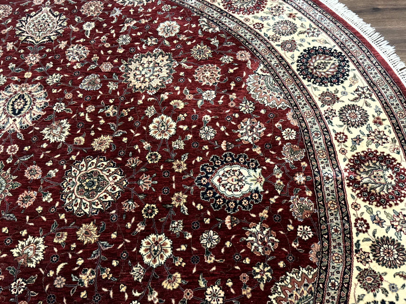 Round Sino Persian Rug 9x9, Burgundy and Cream, Floral, Wool and Silk, 9ft Round Carpet by Jewel Rugs