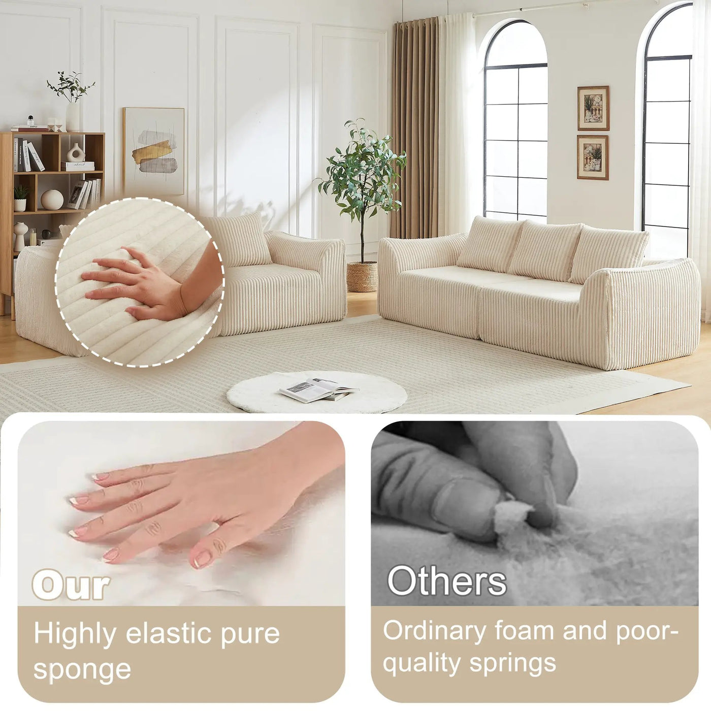 Minimalist 3+3 Seater Corduroy Sofa Set by HouseOfZazla