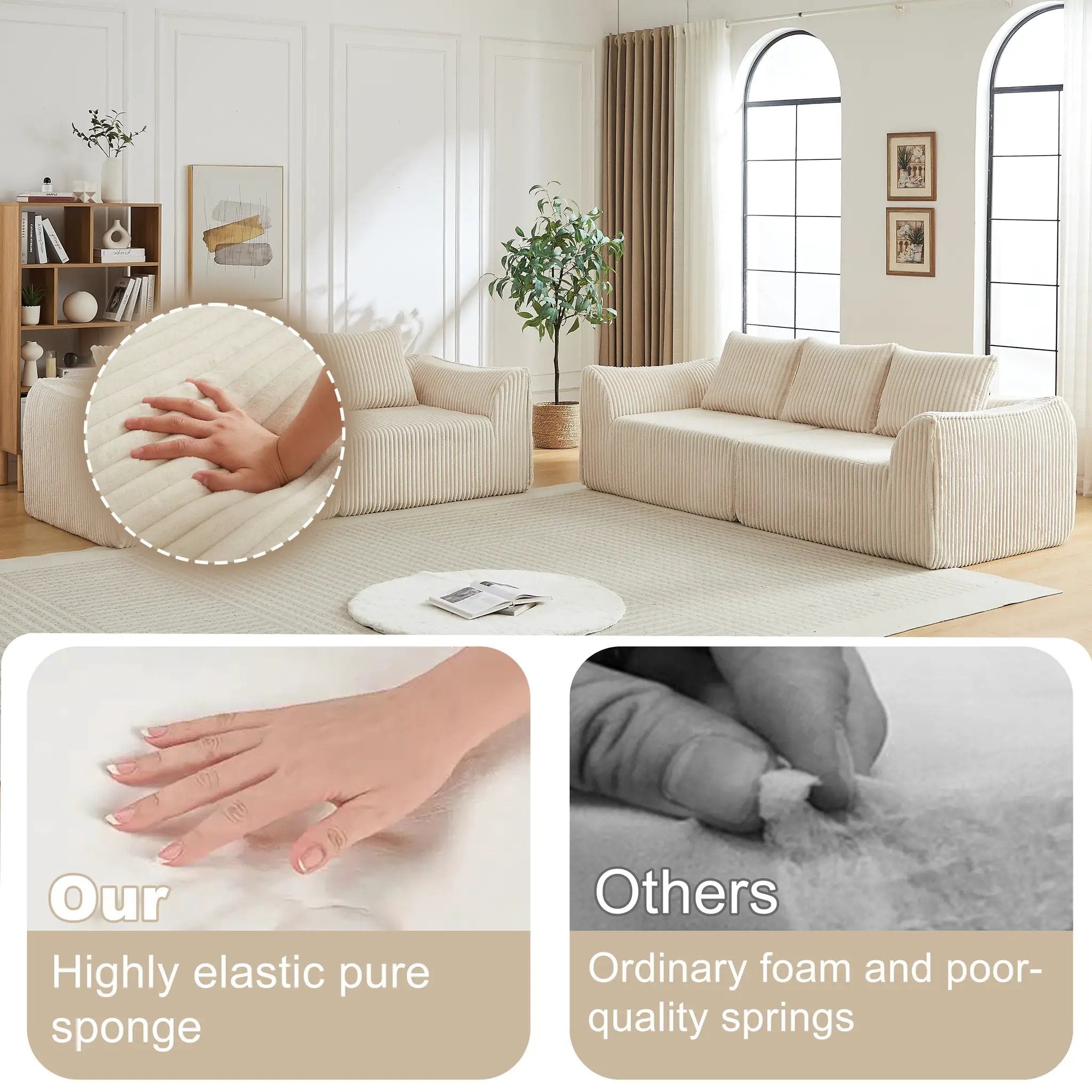 Minimalist 3+3 Seater Corduroy Sofa Set by HouseOfZazla