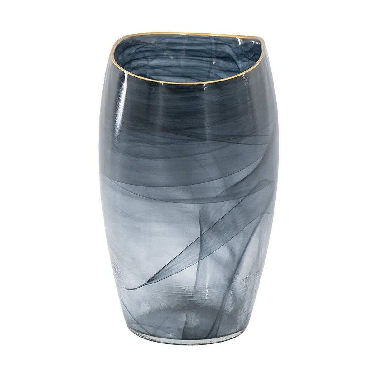 9.3x4.7x9.3' Smokey Black Glass Vase with Gold Rim by HouseOfZazla