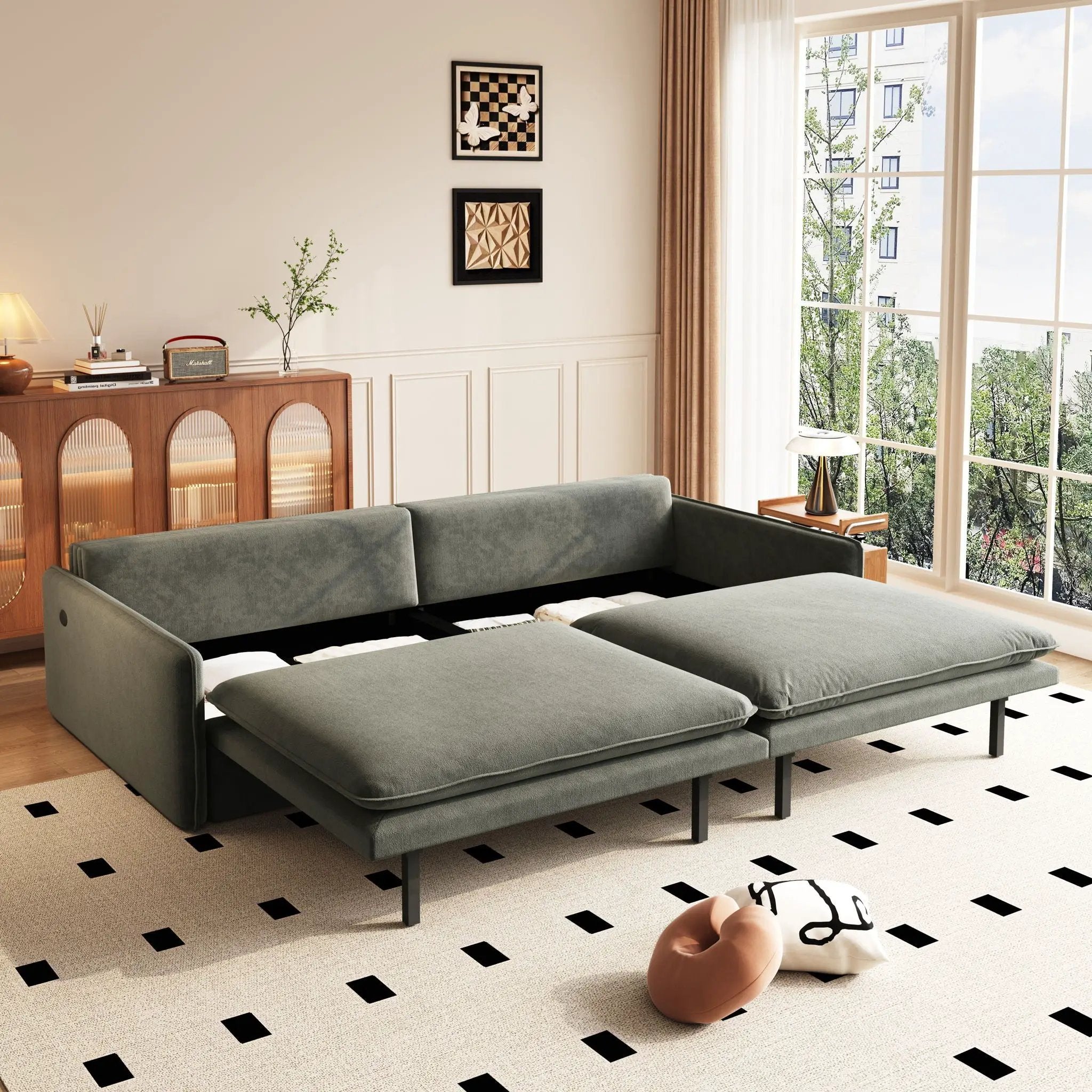 4 Seat Convertible Sleeper Sofa Bed, Modern With Storage