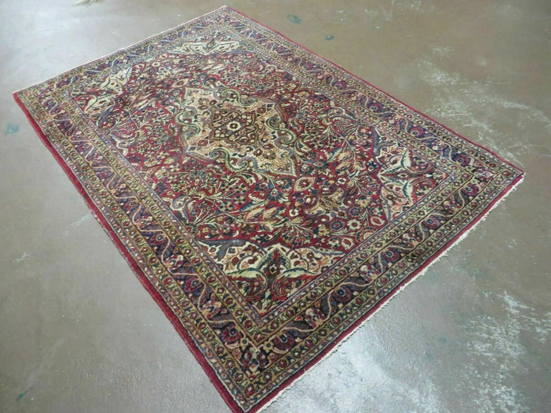 3' 5" X 5' Antique Handmade Indian Agra Fine Weave Wool Rug Organic dye Nice by Jewel Rugs
