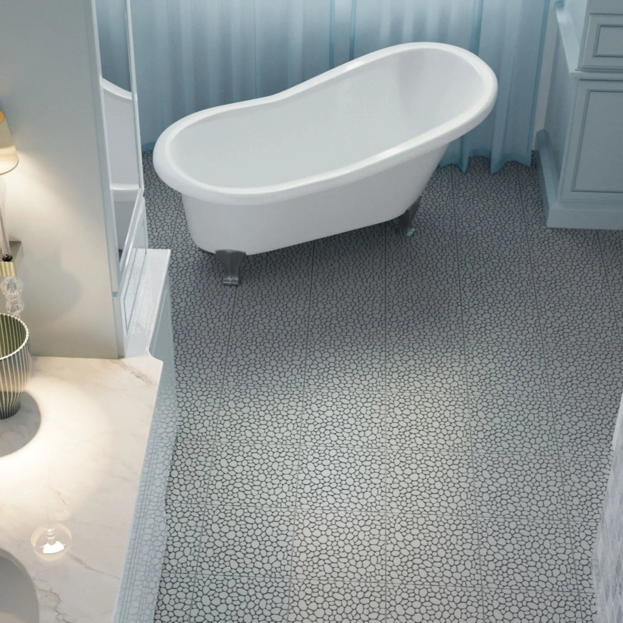 Interlocking Deck Tiles Plastic Waterproof Outdoor All Weather Anti-Slip Bathroom Shower Balcony Porch Strong Weight Capacity Upto 440 Lbs, Pebble Stone Pattern by HouseOfZazla