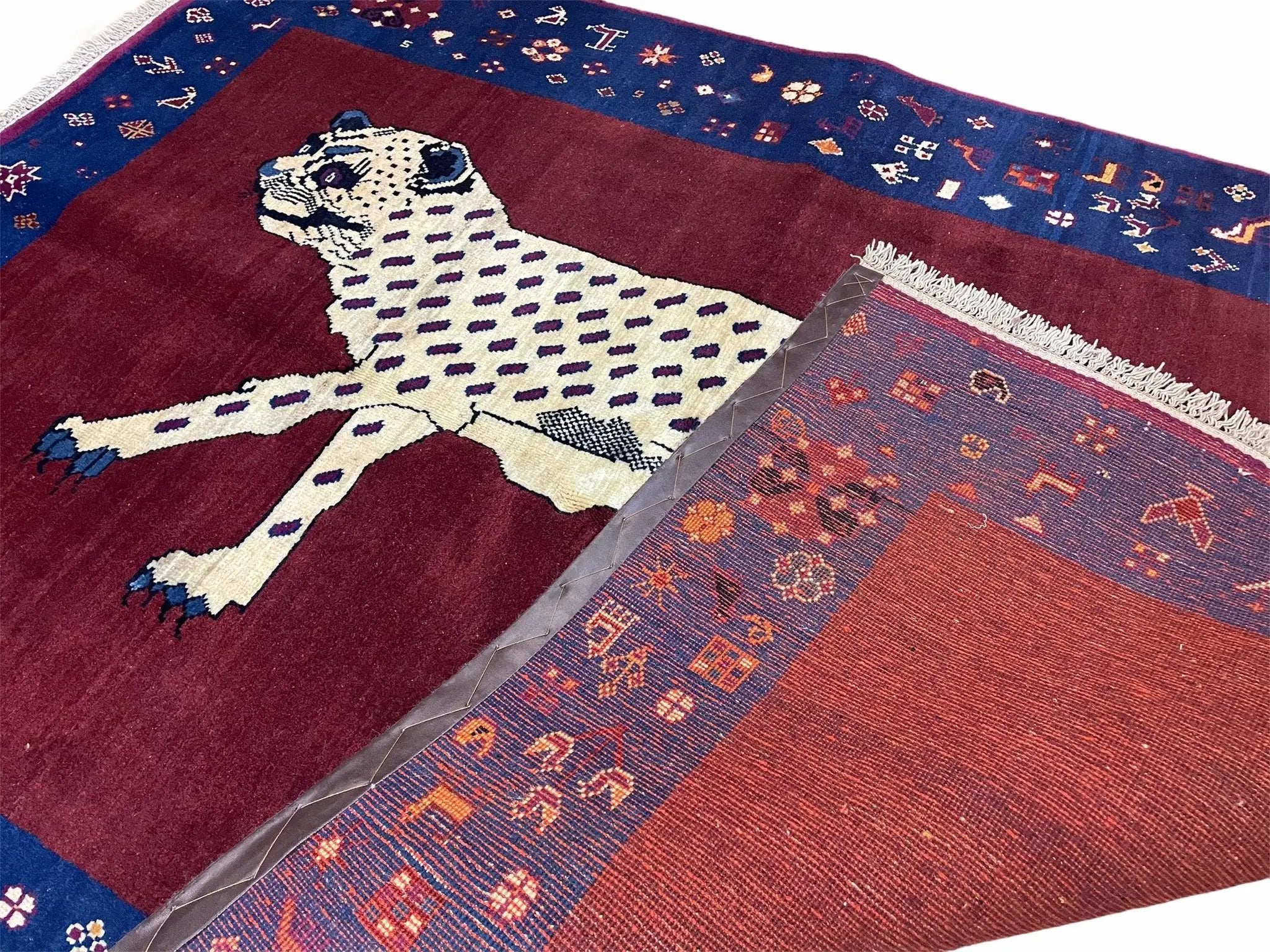 5 X 7 Handmade Zagros Wool Rug Snow White Panther Maroon Blue Organic Dyes by Jewel Rugs
