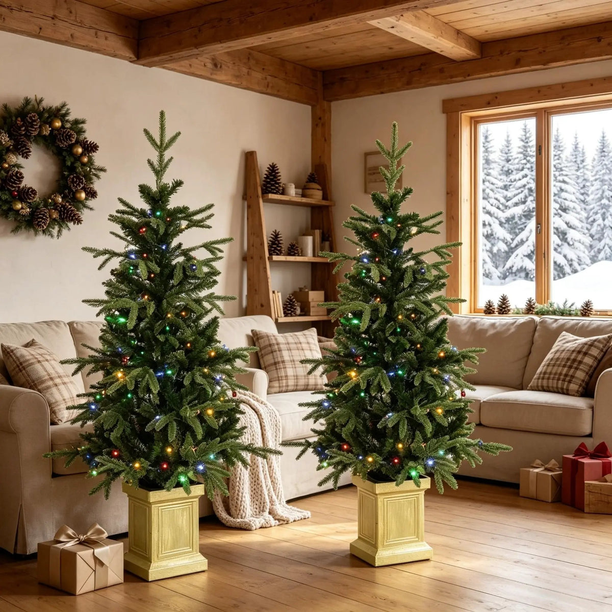 Set of 2, 4 ft Pre-Lit Aspen Fir Artificial Christmas Trees by HouseOfZazla